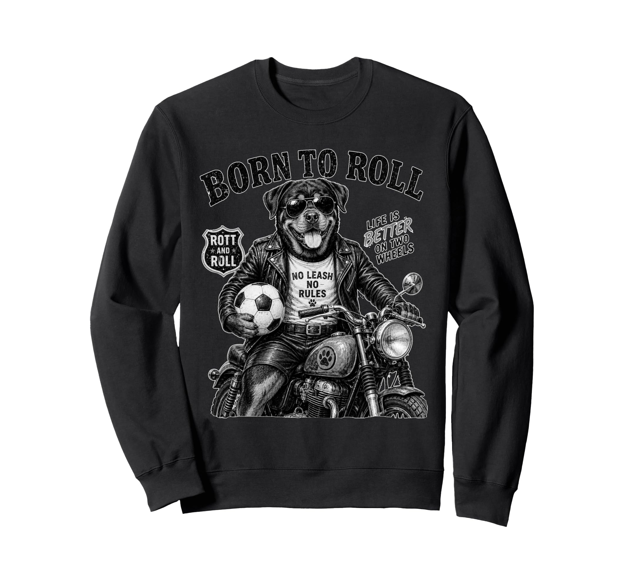Rottweiler Motorbike Love Footbal Sweatshirt - Aesthetic Graphic Men Women - T-Shirt, Sweatshirt, Hoodie
