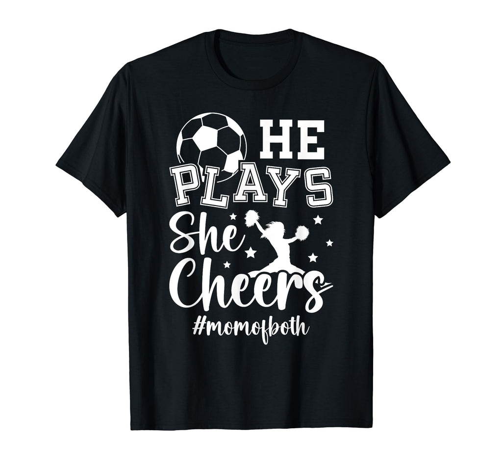 He Plays She Cheers Mom Both Cheer T-Shirt - Minimalist Print Men Women - T-Shirt, Sweatshirt, Hoodie