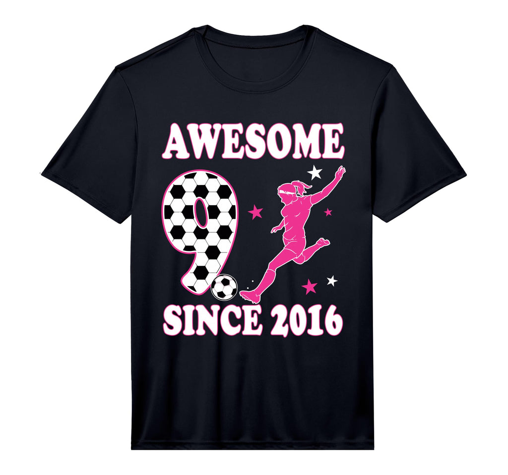 Awesome 9 Since 2016 Birthday Soccer 9 Year T-Shirt - Graphic Print Unisex - T-Shirt, Sweatshirt, Hoodie