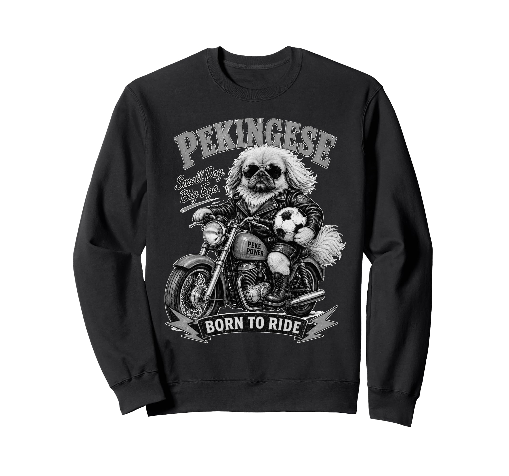Pekingese Motorbike Love Footbal Sweatshirt - Fun Novelty Design Unisex - T-Shirt, Sweatshirt, Hoodie