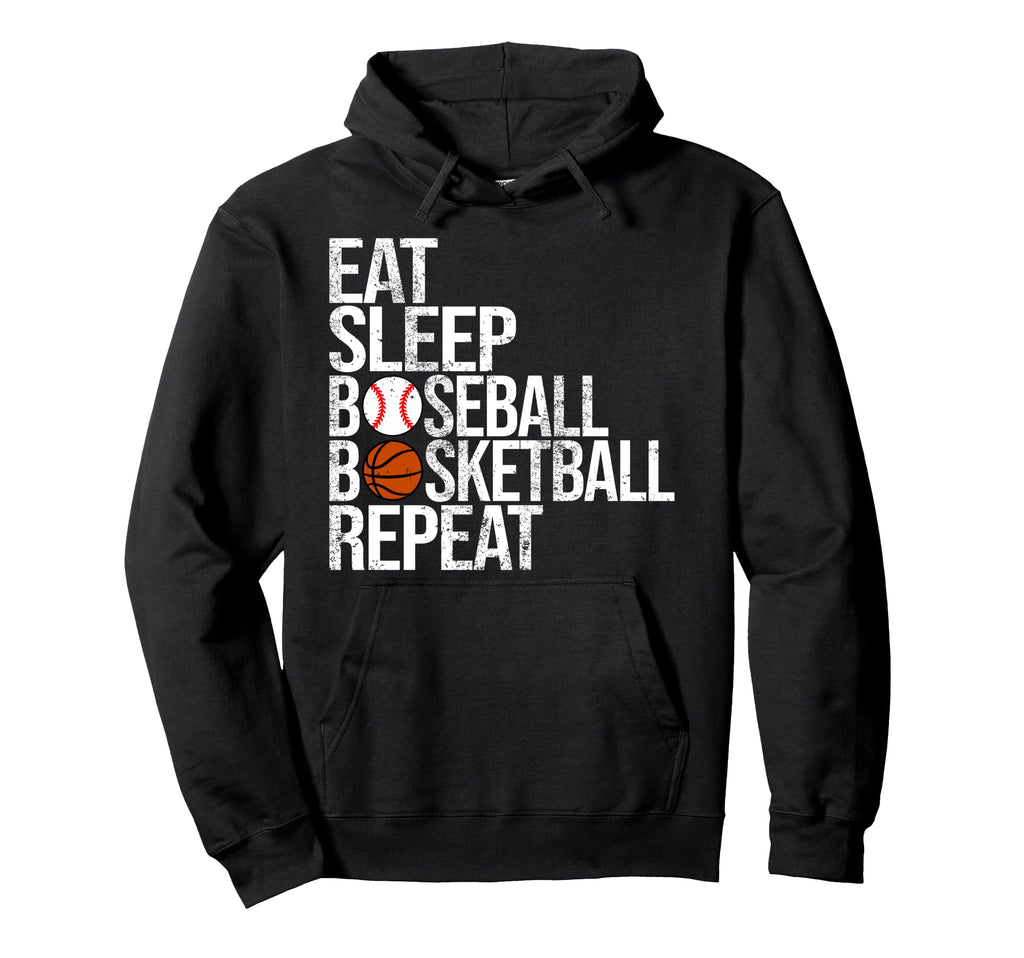Eat Sleep Baseball Basketball Repeat Hoodie - Unique Graphic for Adults - T-Shirt, Sweatshirt, Hoodie