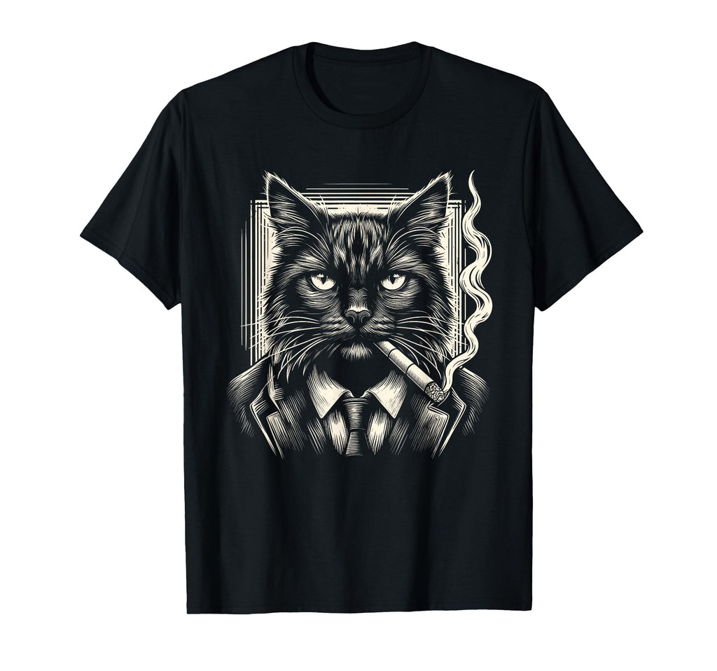 Black Cat 90S Grunge Meme Smoking T-Shirt - Minimalist Print for Adults - T-Shirt, Sweatshirt, Hoodie