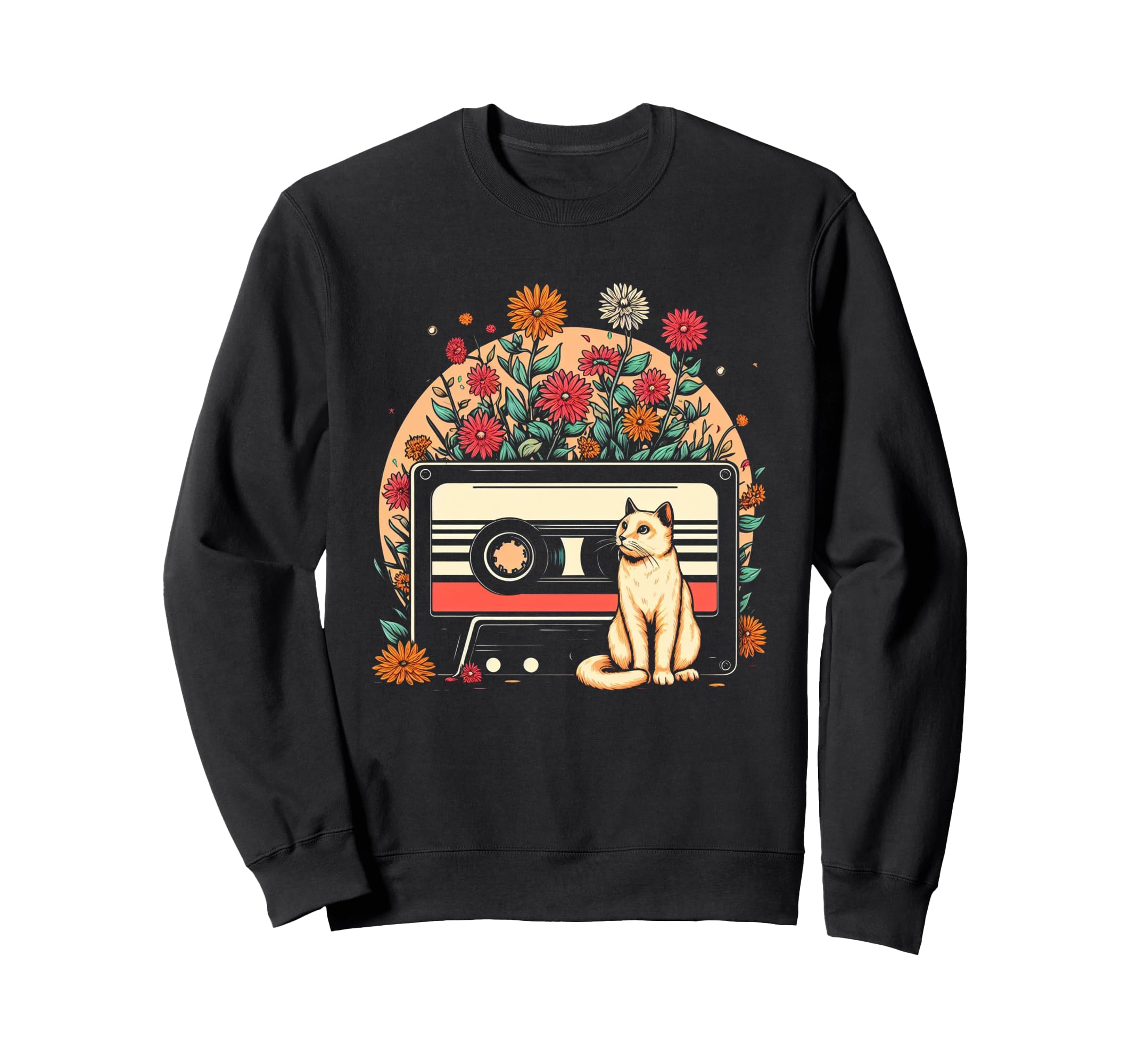 Wildflowers Cat And Cassette Tape Sweatshirt - Aesthetic Graphic for Adults - T-Shirt, Sweatshirt, Hoodie