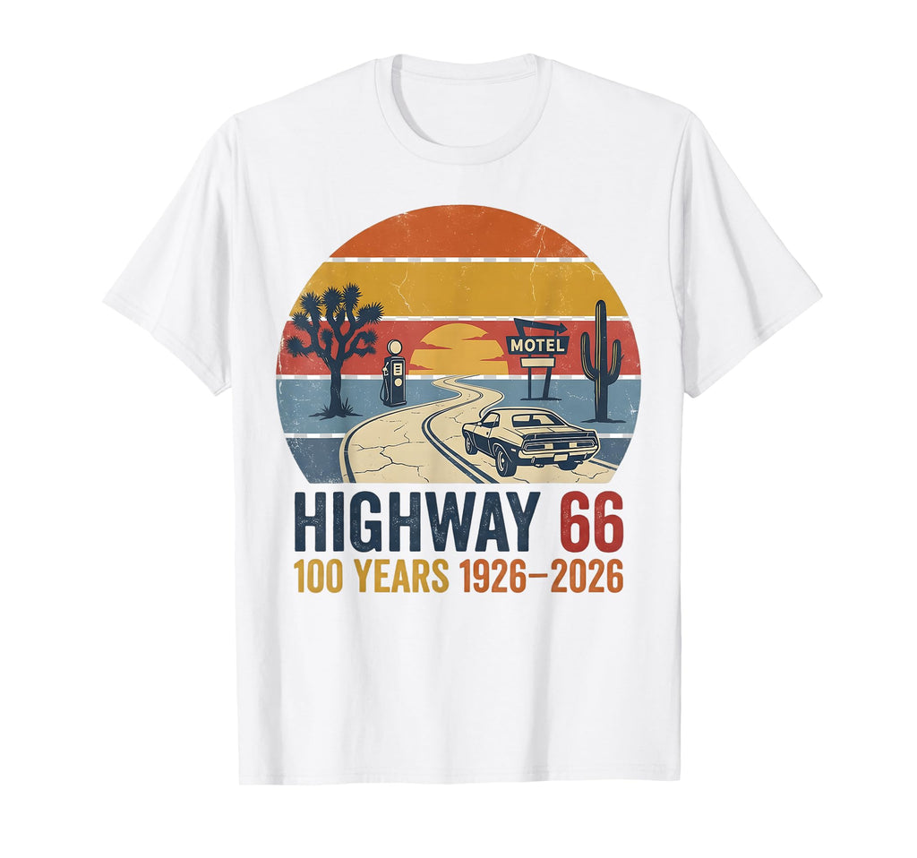 Highway 66 100 Years 1926 2026 Car T-Shirt - Trendy Graphic Men Women - T-Shirt, Sweatshirt, Hoodie