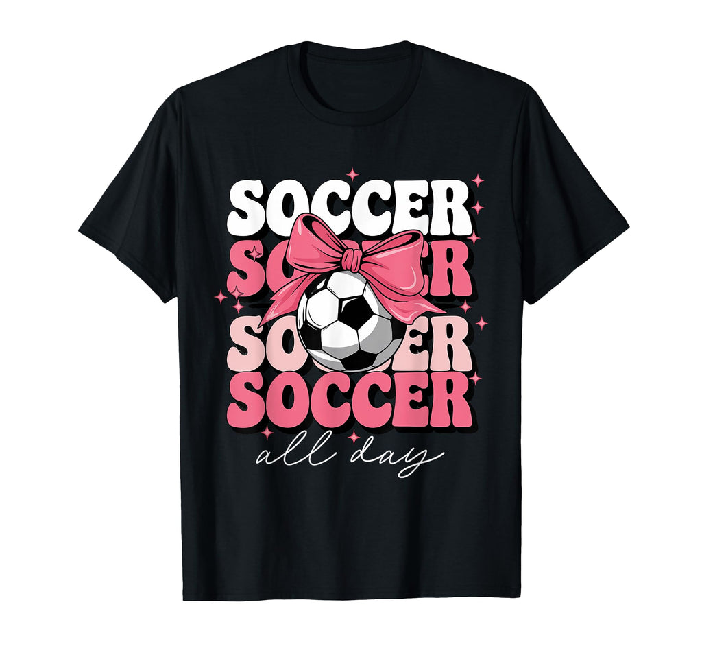 Groovy Soccer Coquette Bow Soccer All Day T-Shirt - Custom Art Print Unisex - T-Shirt, Sweatshirt, Hoodie