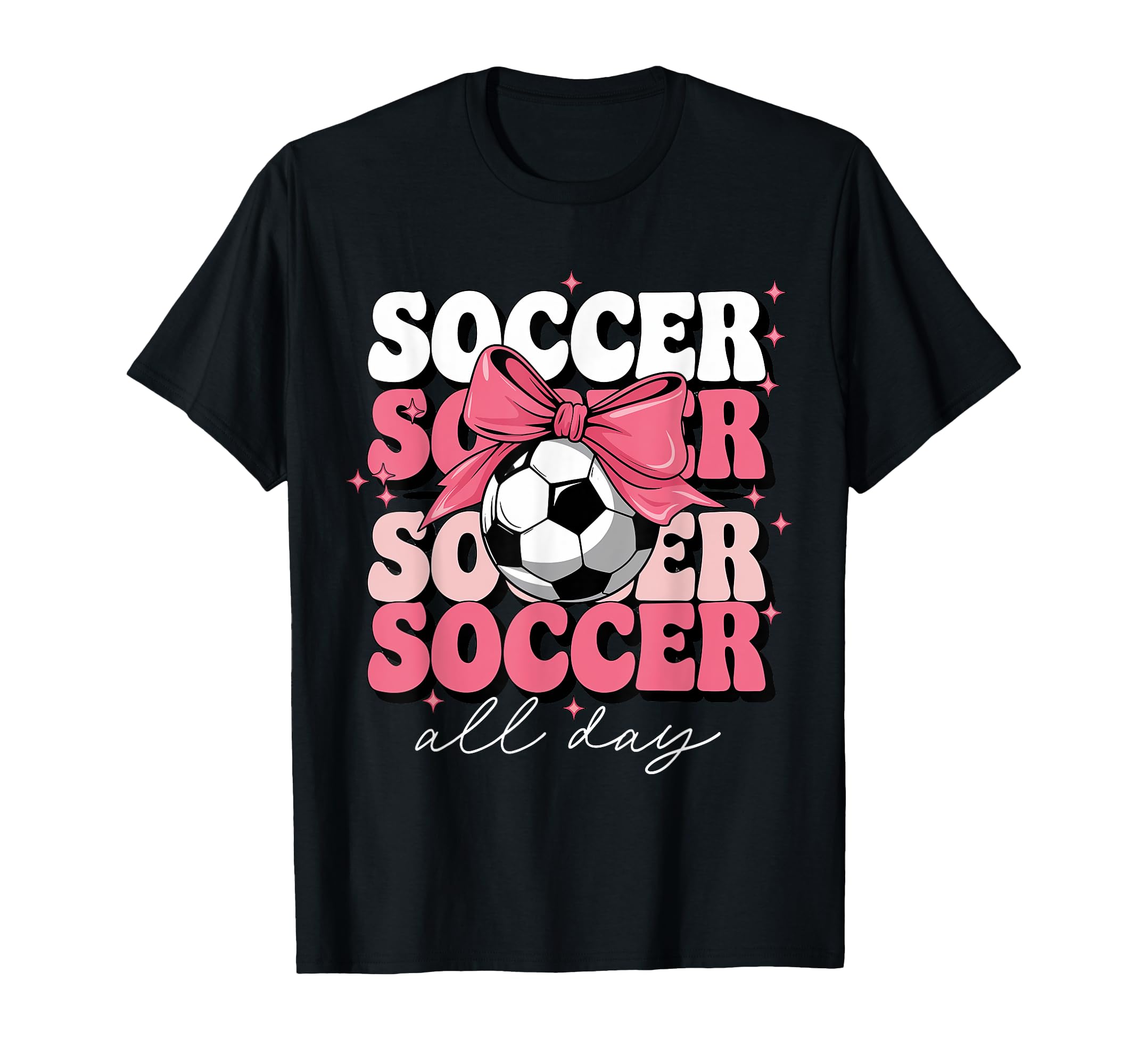 Groovy Soccer Coquette Bow Soccer All Day T-Shirt - Custom Art Print Unisex - T-Shirt, Sweatshirt, Hoodie