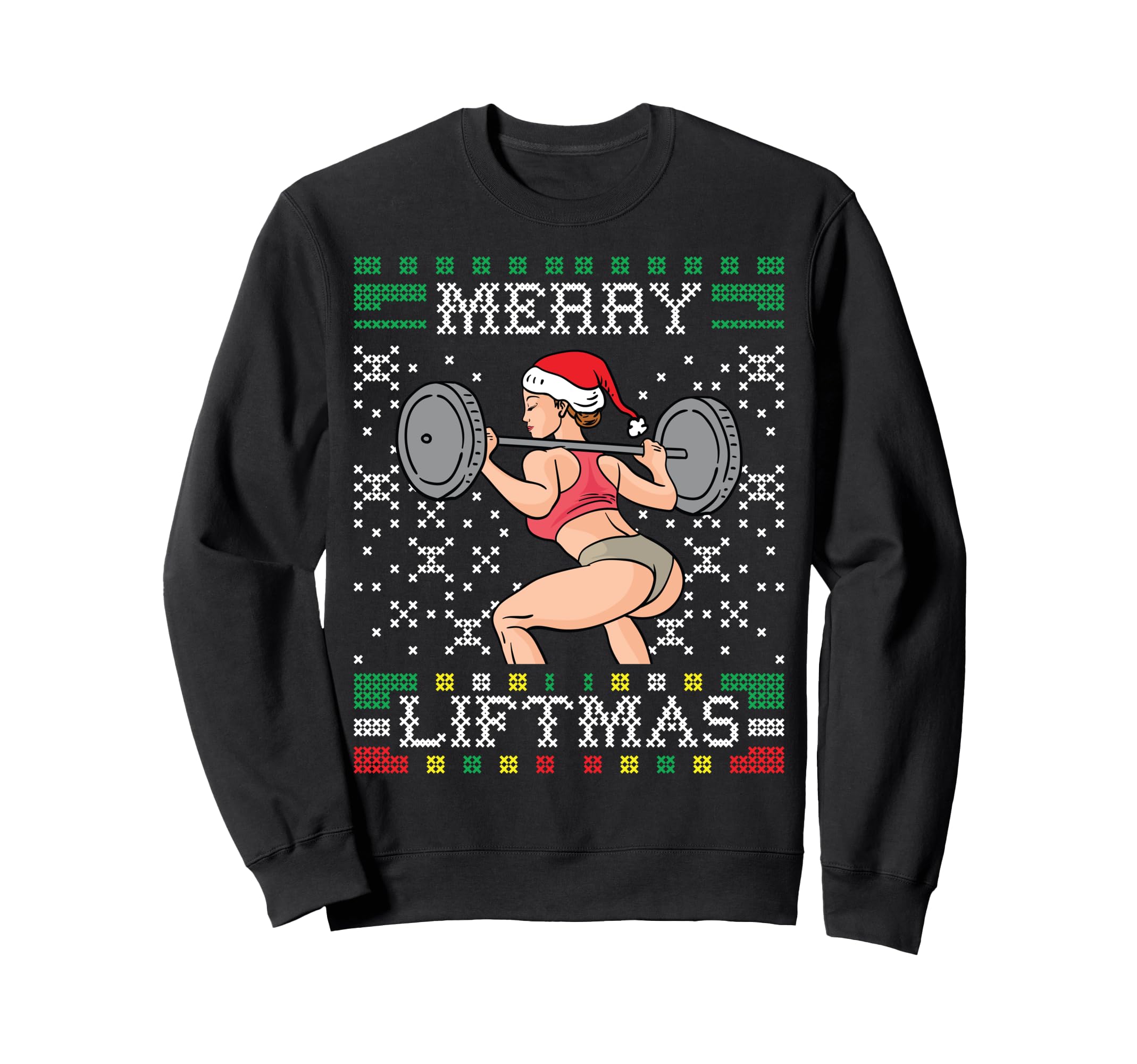 Merry Liftmas Ugly Miss Santa Gym Sweatshirt - Graphic Print for Adults - T-Shirt, Sweatshirt, Hoodie