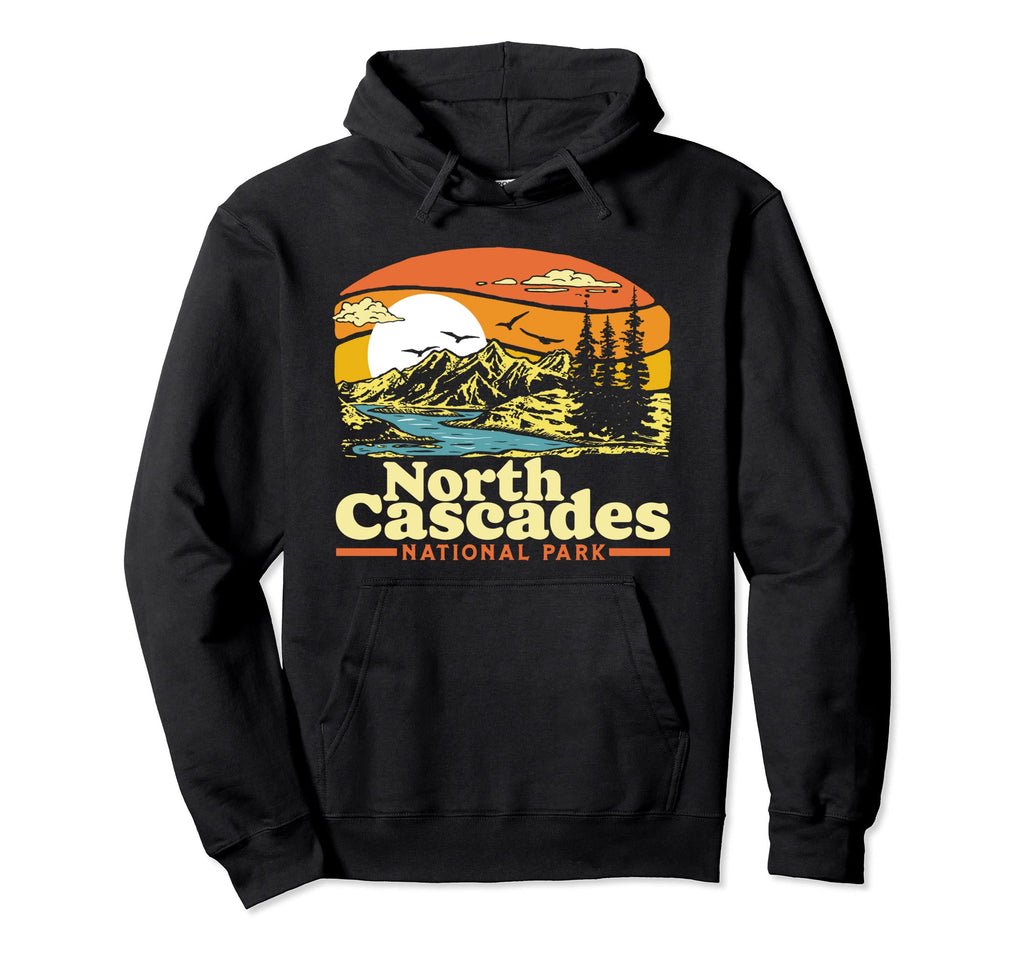 North Cascades National Park 80S Hoodie - Minimalist Print Unisex - T-Shirt, Sweatshirt, Hoodie