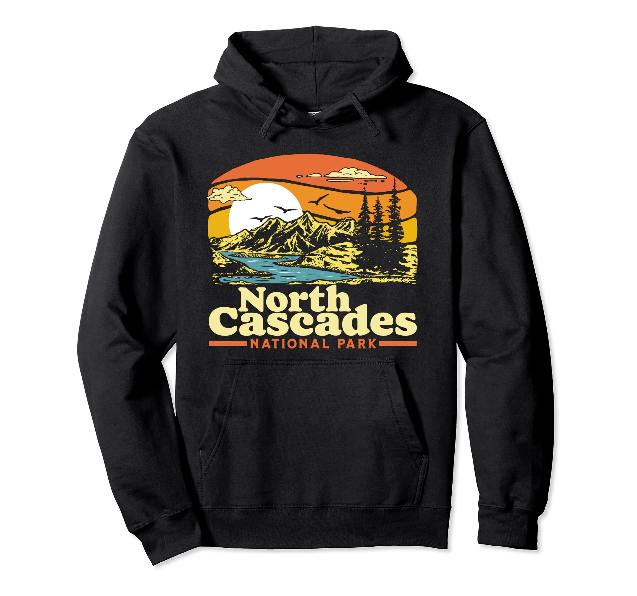North Cascades National Park 80S Hoodie - Minimalist Print Unisex - T-Shirt, Sweatshirt, Hoodie