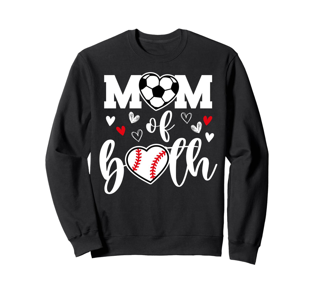 Mom Both Heart Soccer Baseball Sweatshirt - Graphic Print for Adults - T-Shirt, Sweatshirt, Hoodie