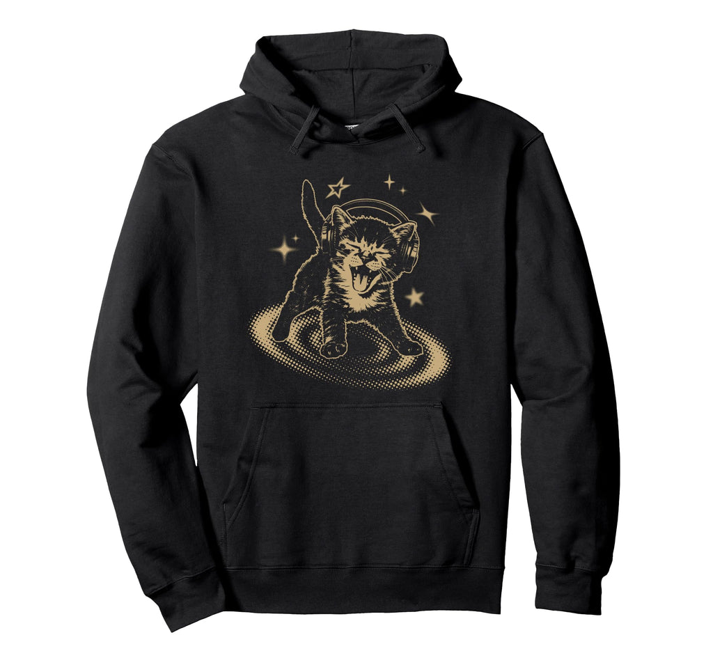 90S Y2K Cat Headphones Stars Silly Grunge Hoodie - Graphic Print for Adults - T-Shirt, Sweatshirt, Hoodie