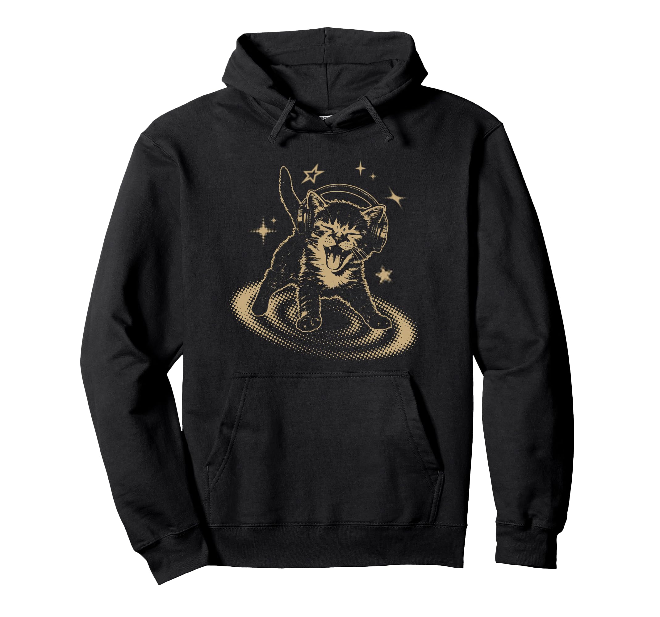 90S Y2K Cat Headphones Stars Silly Grunge Hoodie - Graphic Print for Adults - T-Shirt, Sweatshirt, Hoodie
