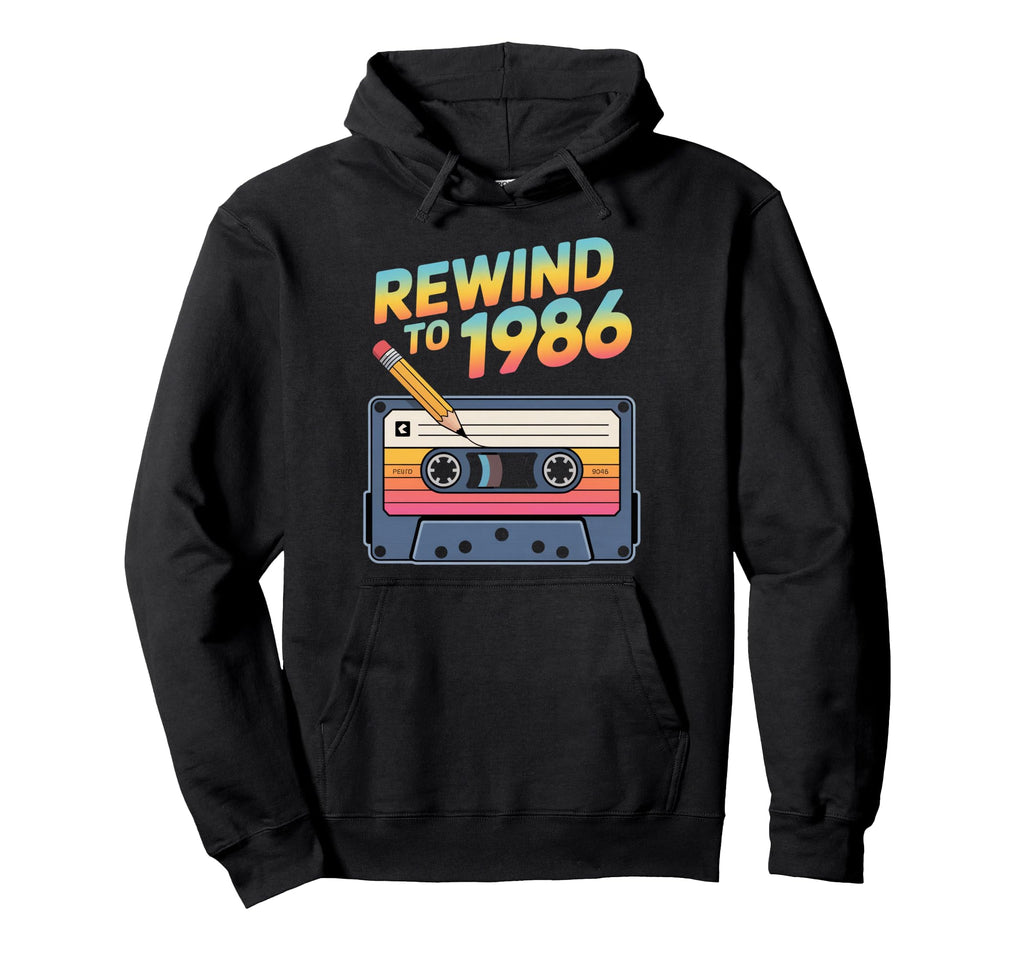 Rewind To 1986 Cassette Tape Eighties Hoodie - Minimalist Print for Adults - T-Shirt, Sweatshirt, Hoodie