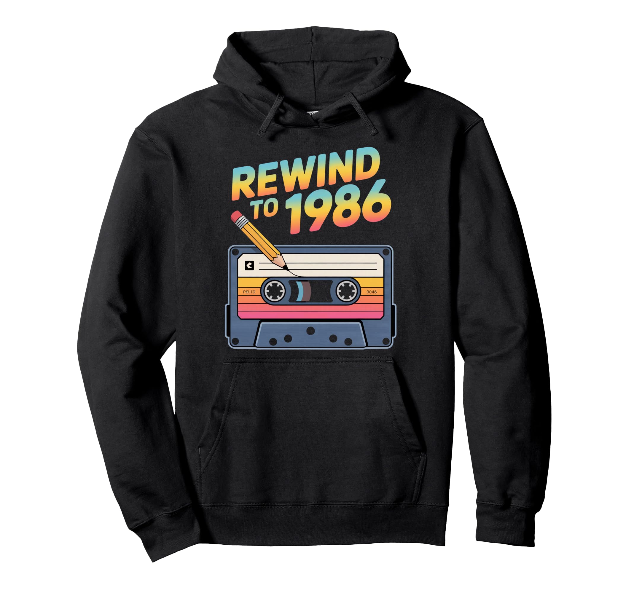 Rewind To 1986 Cassette Tape Eighties Hoodie - Minimalist Print for Adults - T-Shirt, Sweatshirt, Hoodie