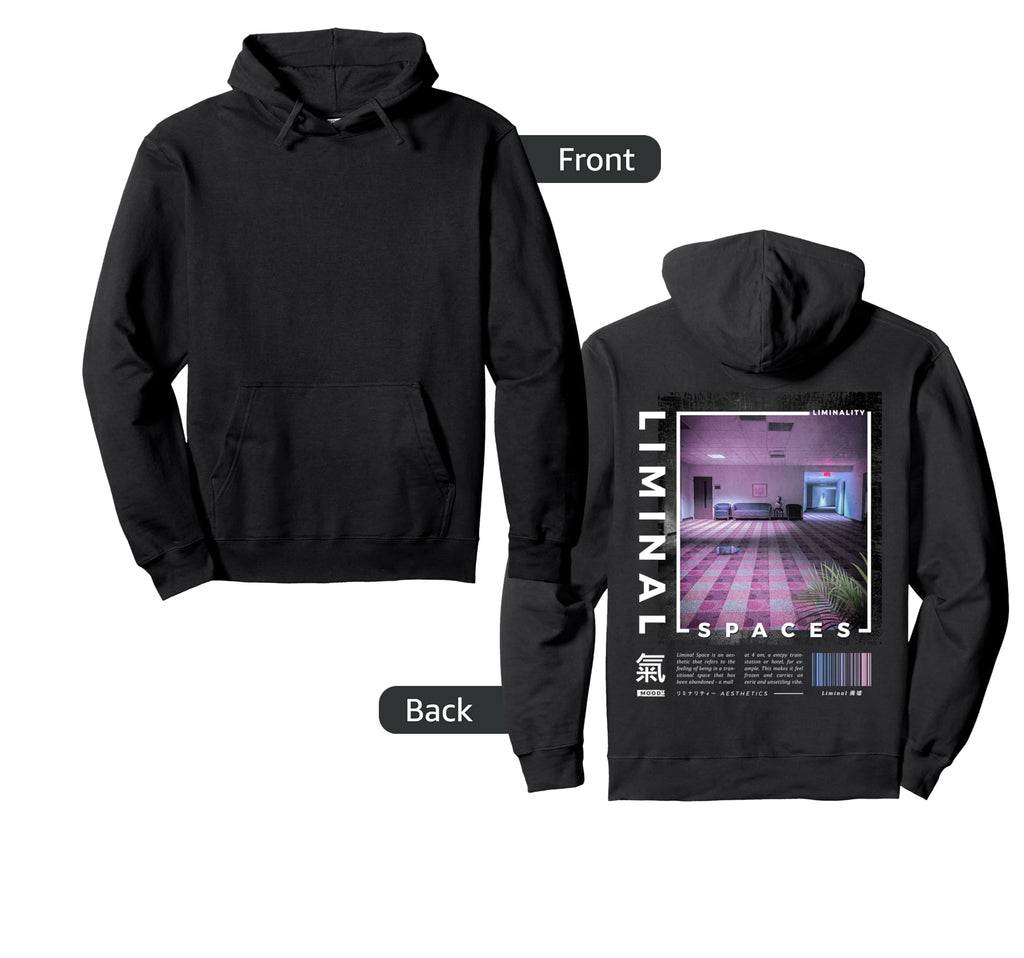 Liminal Spaces Backprint Vaporwave Hoodie - Minimalist Print for Adults - T-Shirt, Sweatshirt, Hoodie