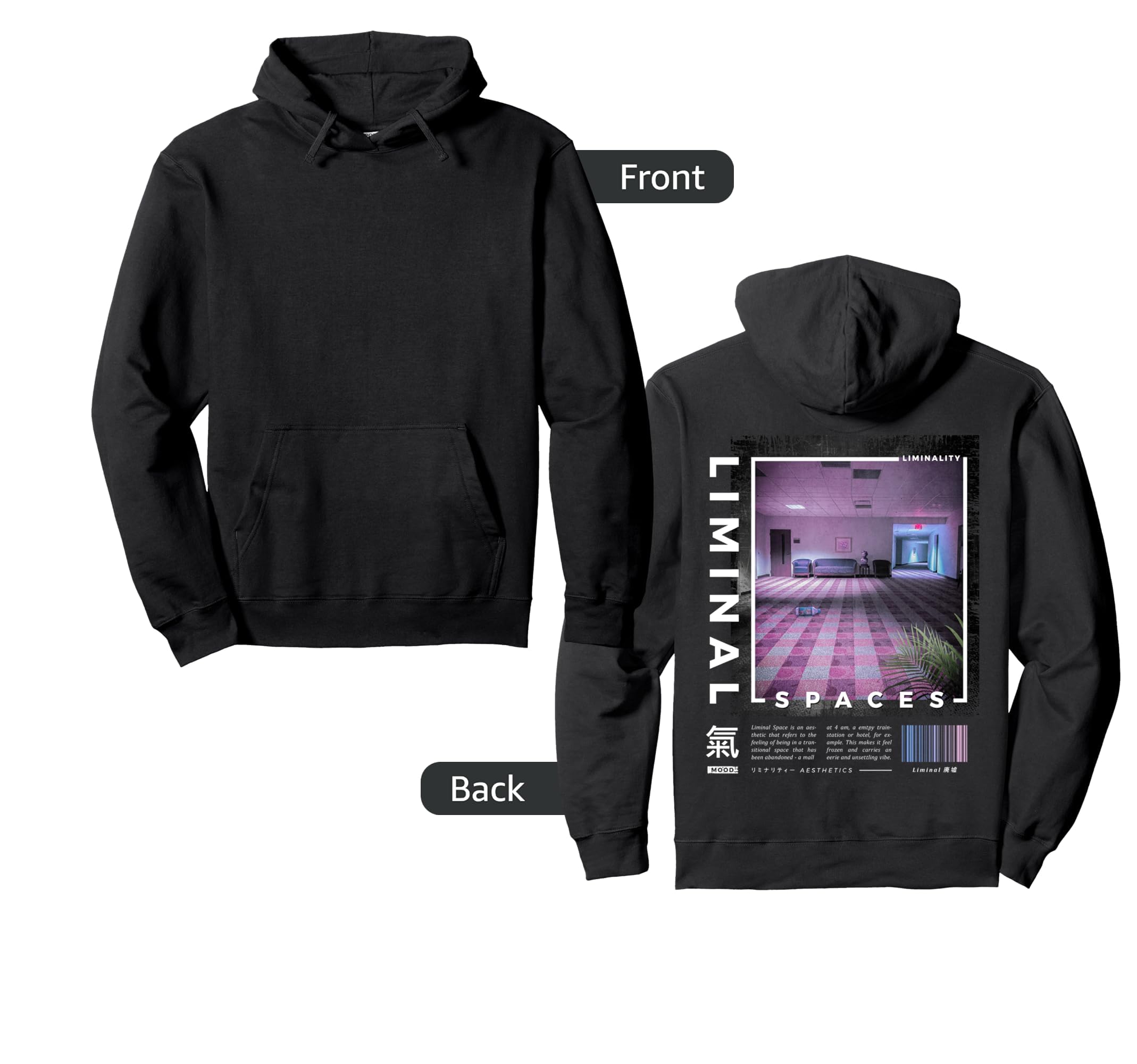 Liminal Spaces Backprint Vaporwave Hoodie - Minimalist Print for Adults - T-Shirt, Sweatshirt, Hoodie