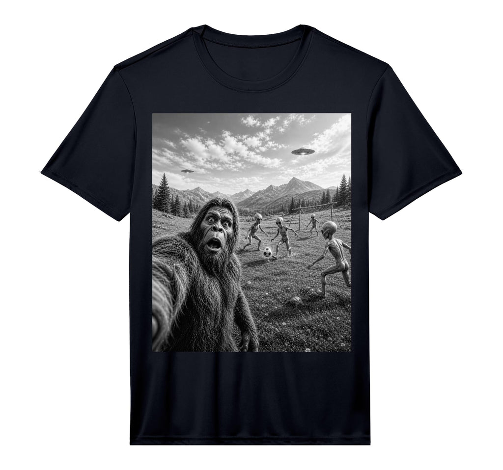 Bigfoot Selfie Aliens Soccer Ufo T-Shirt - Graphic Print for Adults - T-Shirt, Sweatshirt, Hoodie