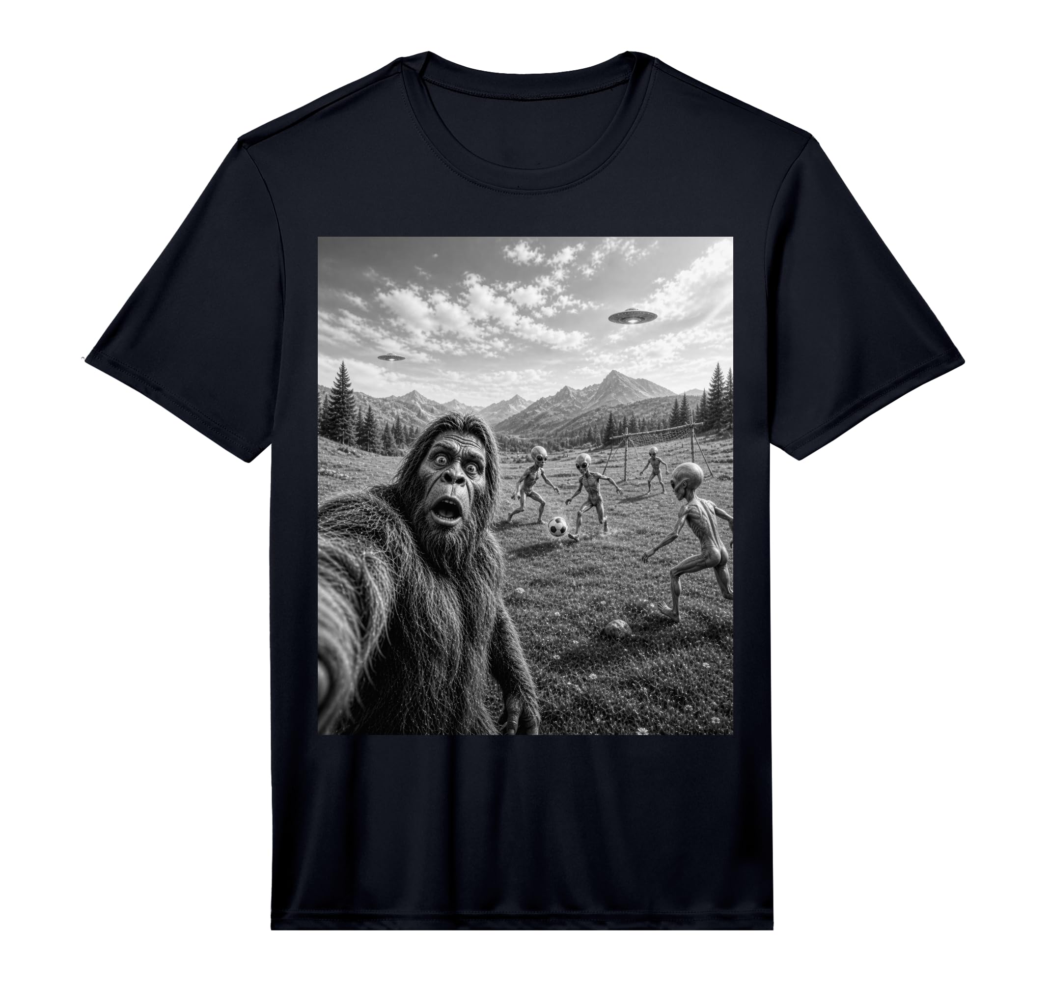 Bigfoot Selfie Aliens Soccer Ufo T-Shirt - Graphic Print for Adults - T-Shirt, Sweatshirt, Hoodie