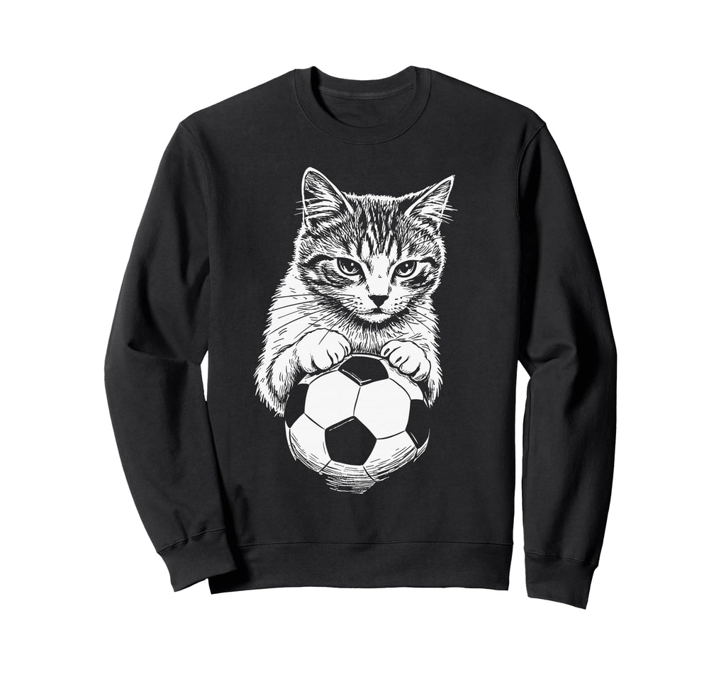 Funny Soccer Cat Meme White Sweatshirt - Casual Everyday Wear Men Women - T-Shirt, Sweatshirt, Hoodie