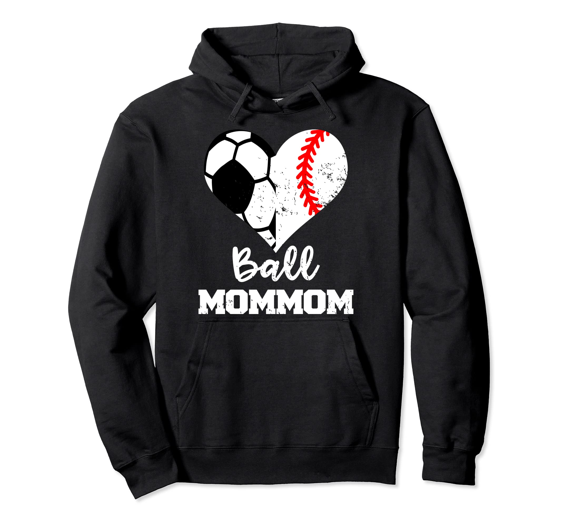 Ball Mommom Heart Funny Soccer Baseball Hoodie - Novelty Apparel Unisex - T-Shirt, Sweatshirt, Hoodie