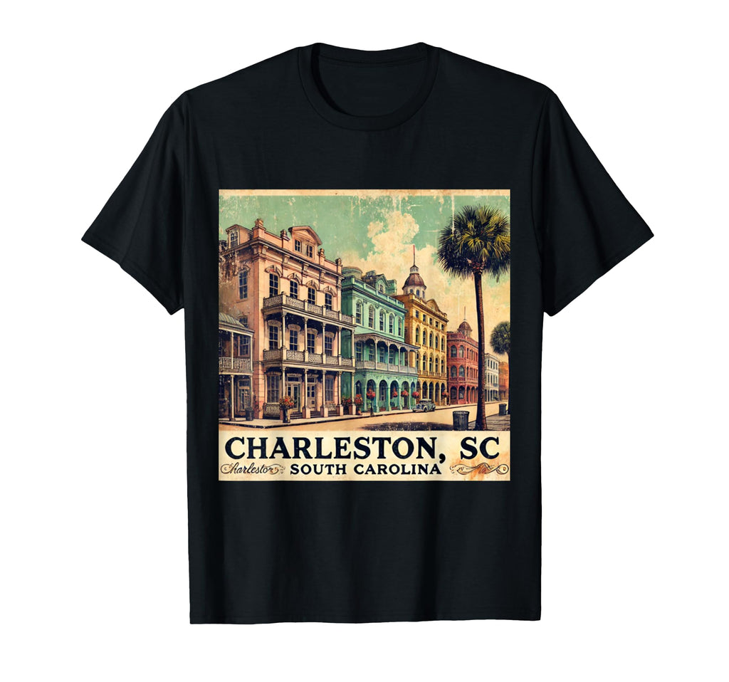 Charleston Sc Postcard Rainbow Row T-Shirt - Fun Novelty Design Unisex - T-Shirt, Sweatshirt, Hoodie