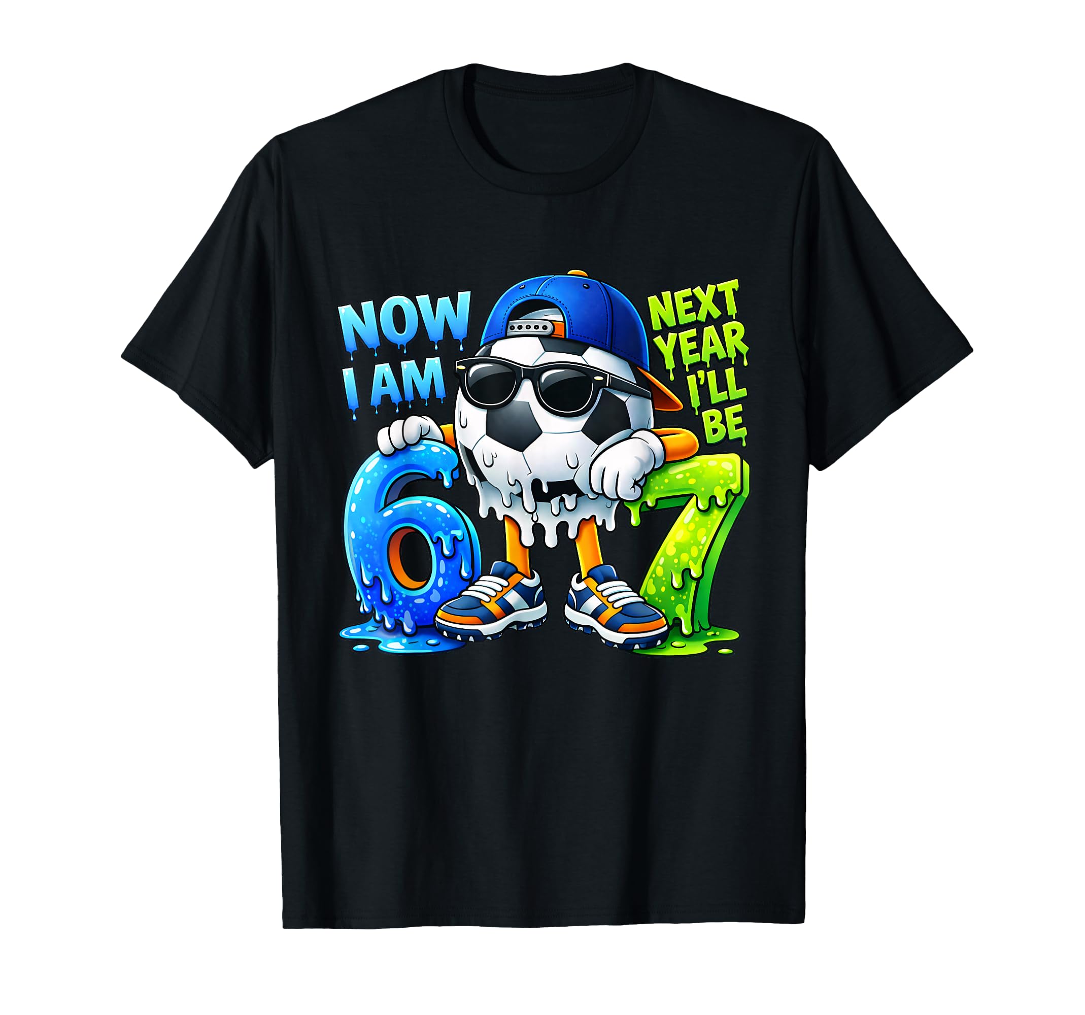 6Th Birthday Soccer Ice Cream Drip T-Shirt - Fun Novelty Design Men Women - T-Shirt, Sweatshirt, Hoodie