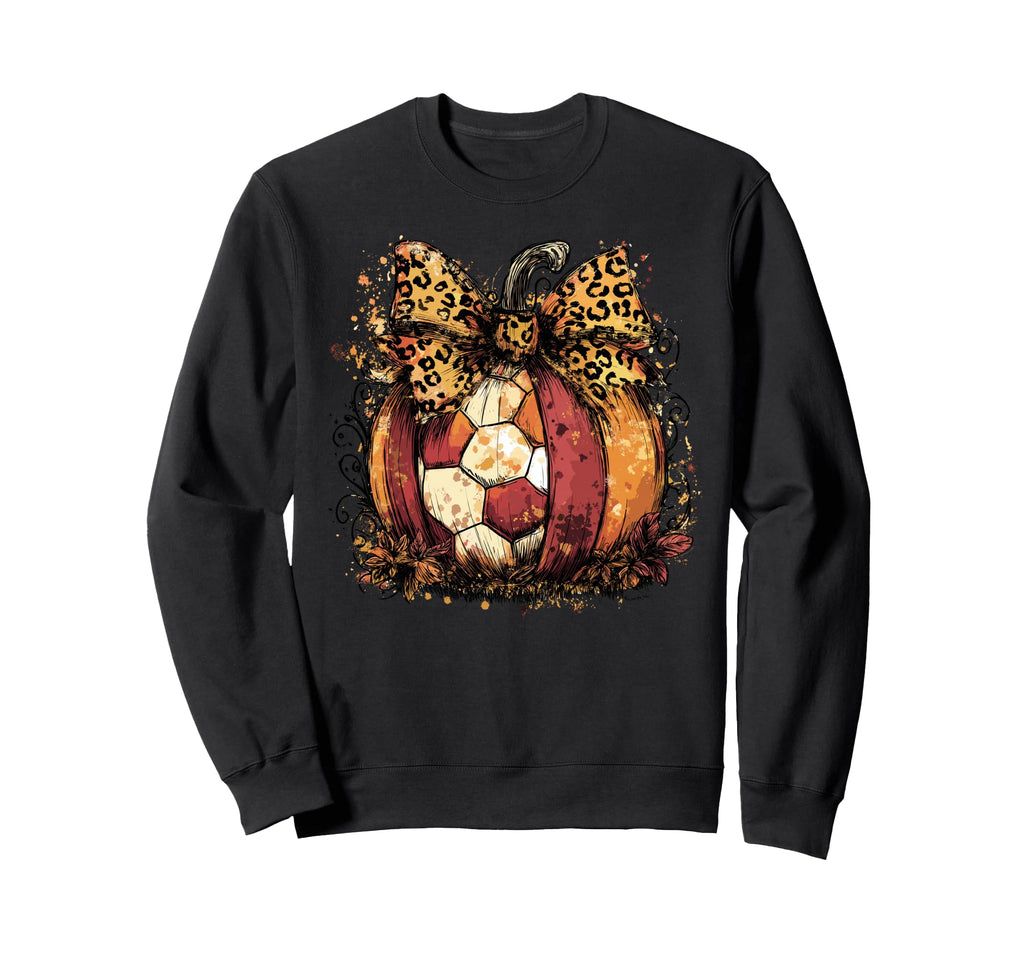 Fall Soccer Leopard Pumpkin Sweatshirt - Casual Everyday Wear Unisex - T-Shirt, Sweatshirt, Hoodie