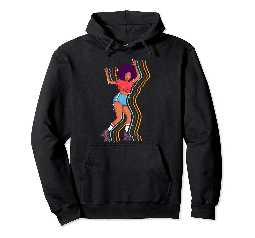 70S 80S Afro Roller Skating Skater Hoodie - Graphic Print Unisex - T-Shirt, Sweatshirt, Hoodie