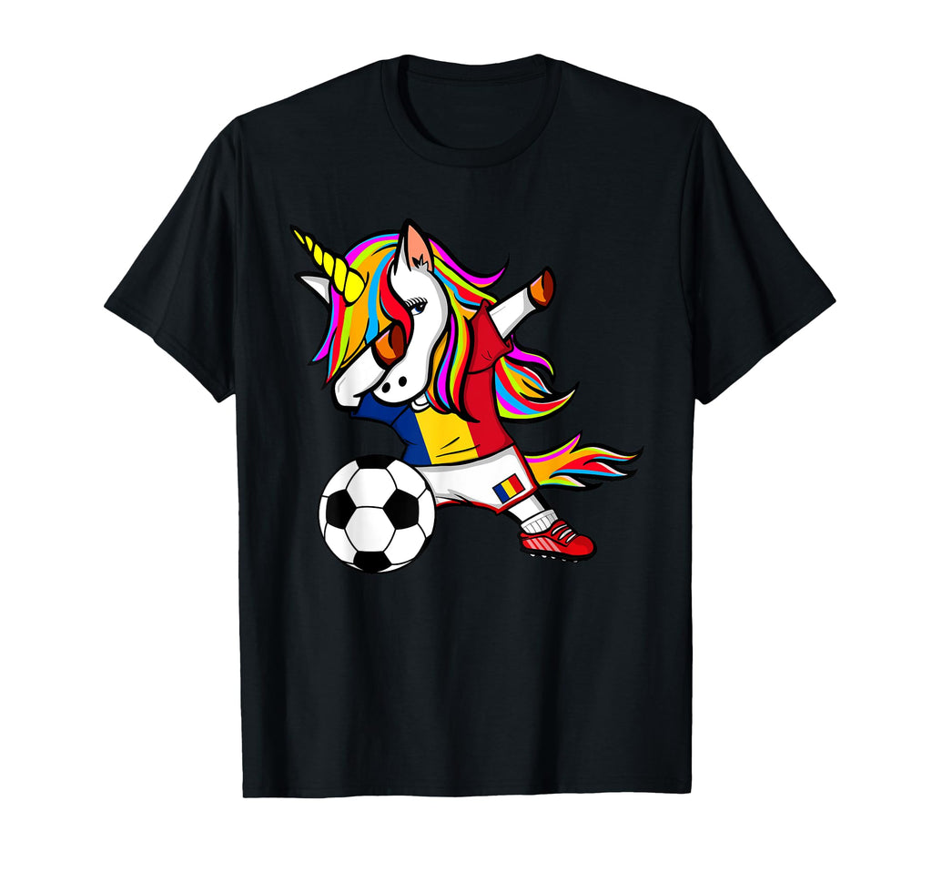 Dabbing Unicorn Romania Football T-Shirt - Unique Graphic for Adults - T-Shirt, Sweatshirt, Hoodie