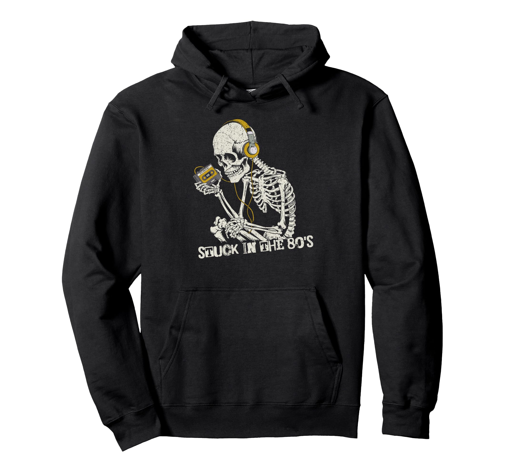 Stuck 80S Funny Skeleton Cassette Tape Hoodie - Casual Everyday Wear Unisex - T-Shirt, Sweatshirt, Hoodie