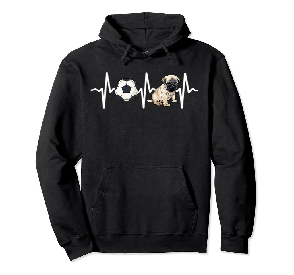 Soccer Pug Heartbeat Dog Lover Hoodie - Trendy Graphic for Adults - T-Shirt, Sweatshirt, Hoodie
