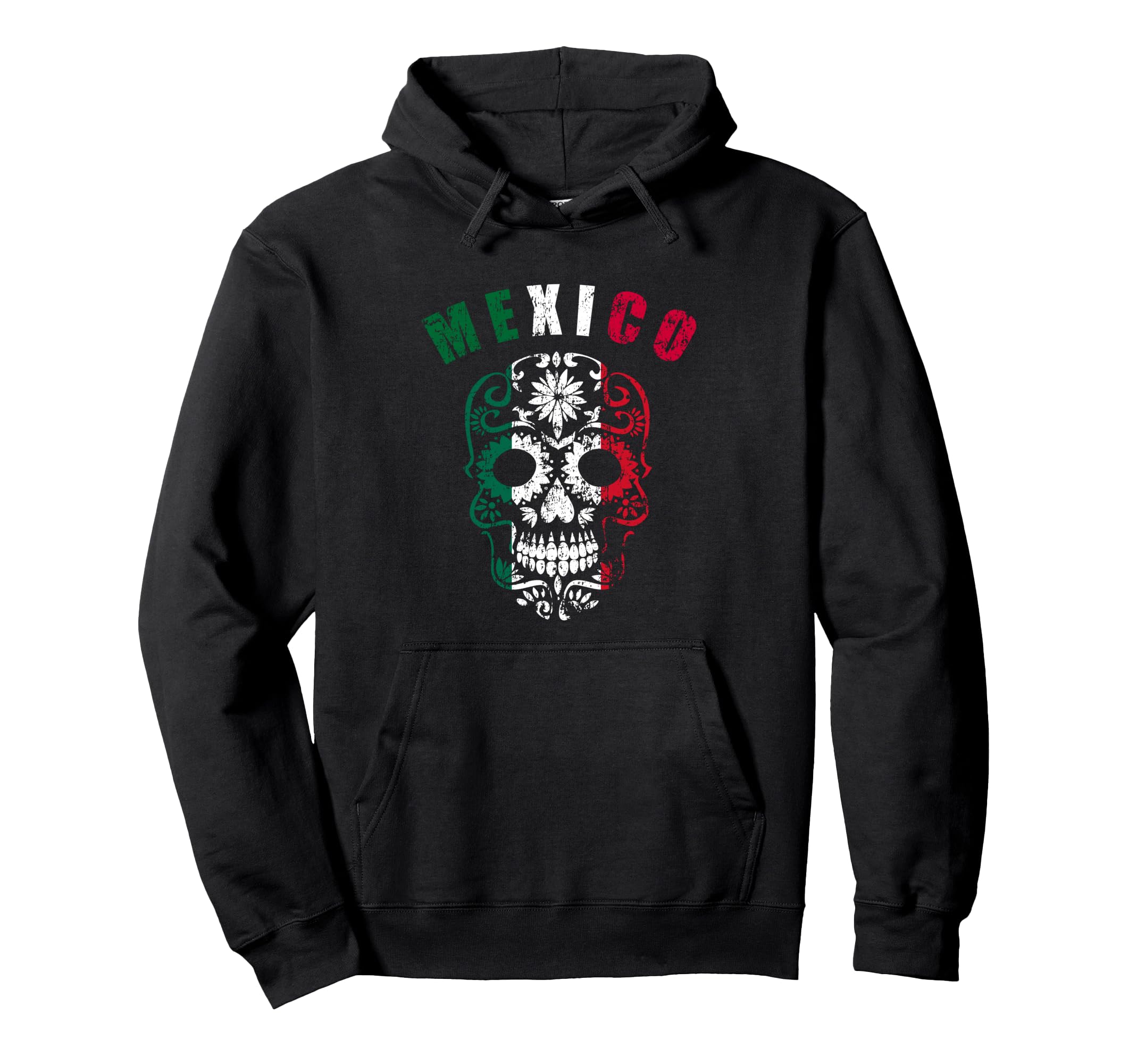 Mexico Sugar Flower Skull Distressed Hoodie - Aesthetic Graphic Unisex - T-Shirt, Sweatshirt, Hoodie