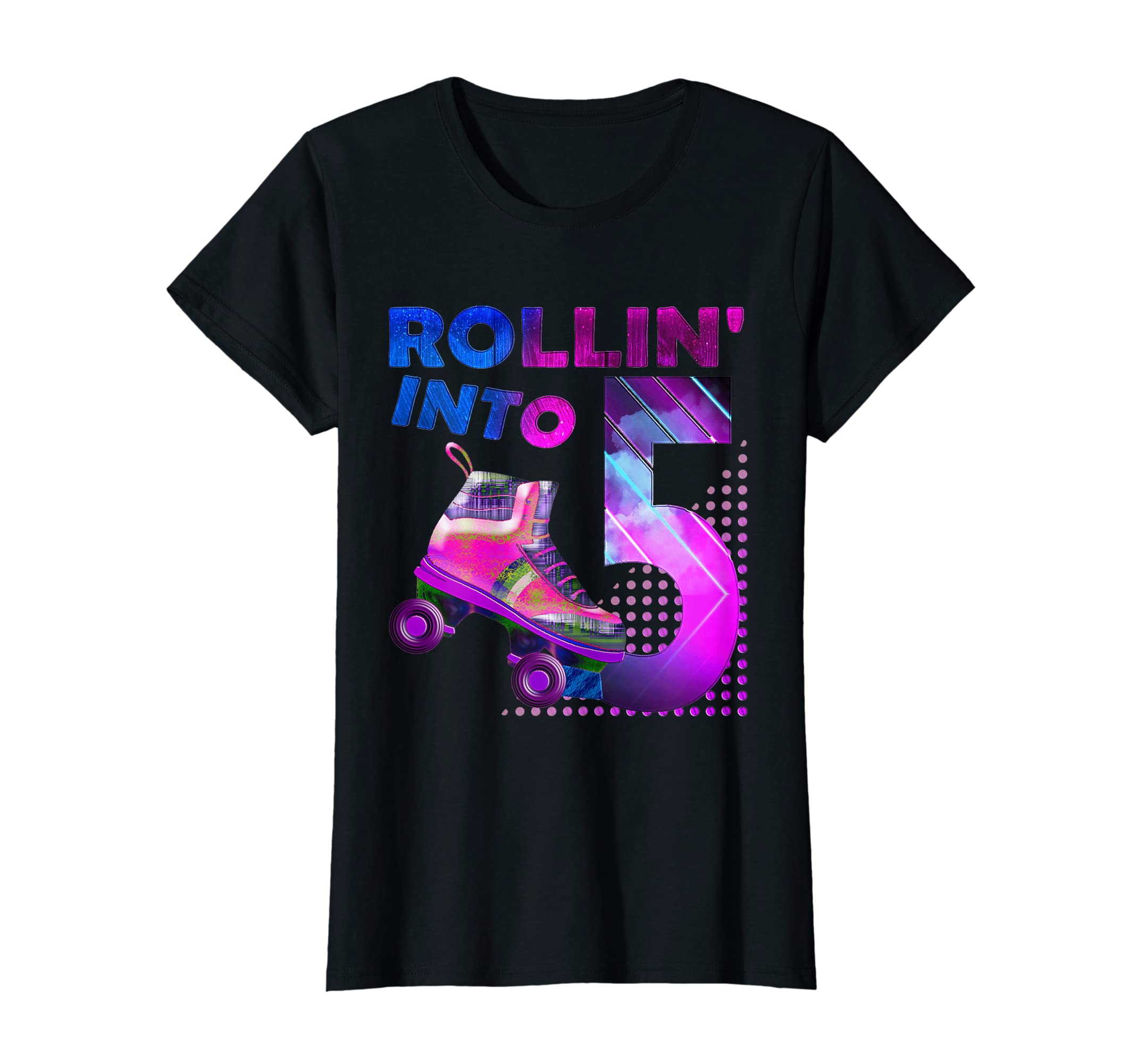 Rollin Into 5 Roller Skating Birthday 5Th T-Shirt - Unique Graphic Unisex - T-Shirt, Sweatshirt, Hoodie
