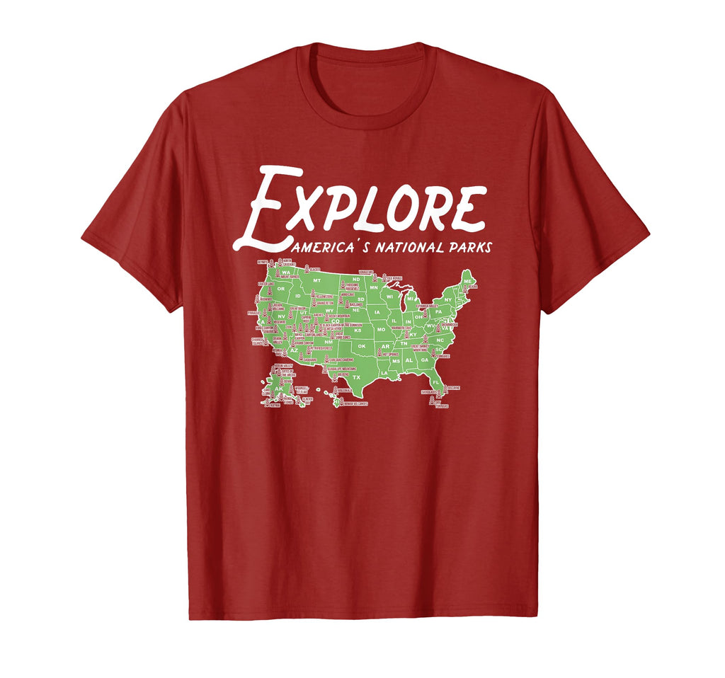 Explore All National Parks America Map T-Shirt - Graphic Print for Adults - T-Shirt, Sweatshirt, Hoodie