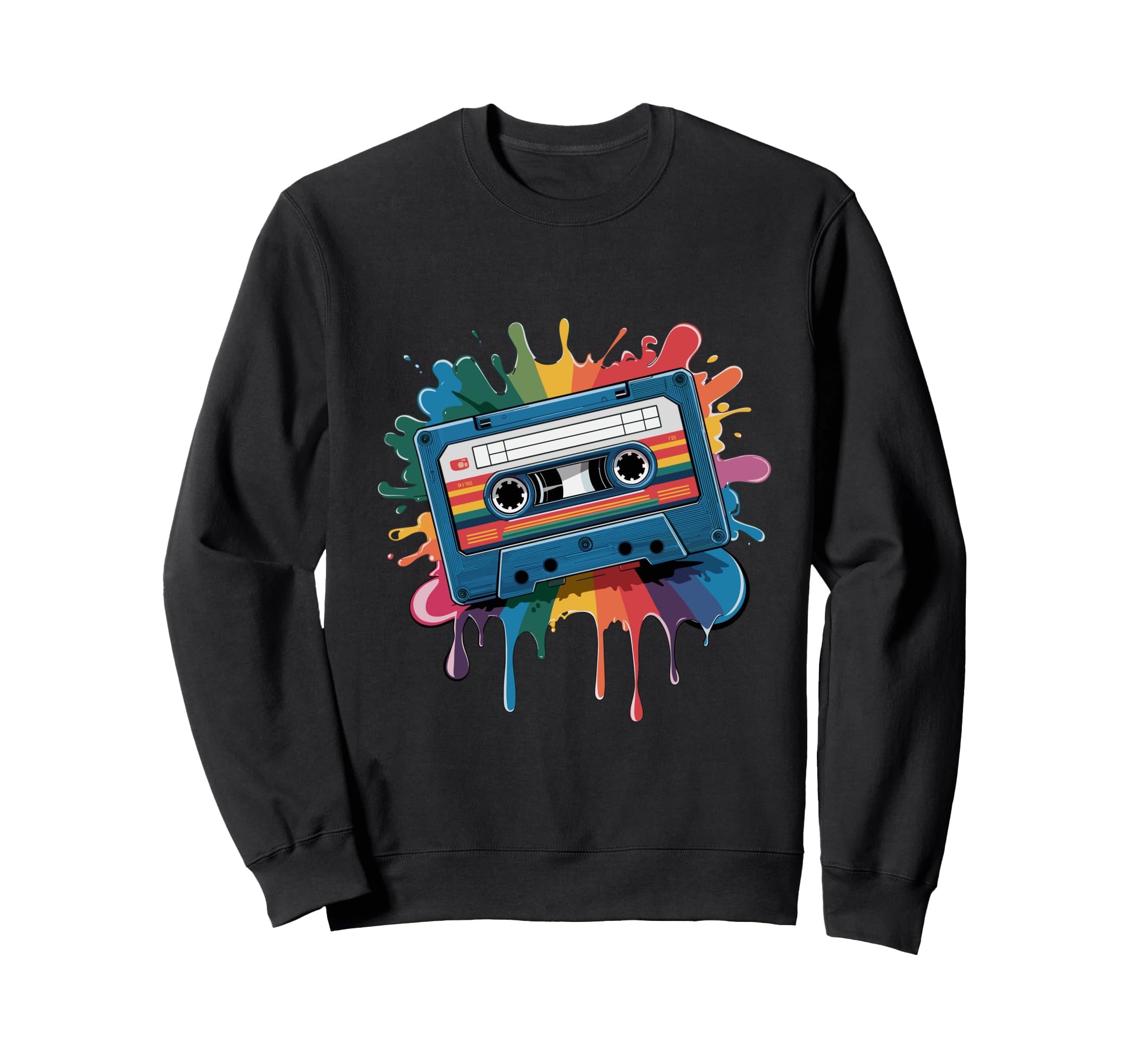 80S Cassette Splash Cassette Tape Sweatshirt - Novelty Apparel Men Women - T-Shirt, Sweatshirt, Hoodie