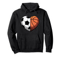 Soccer And Basketball Heart Sports Hoodie - Novelty Apparel for Adults - T-Shirt, Sweatshirt, Hoodie