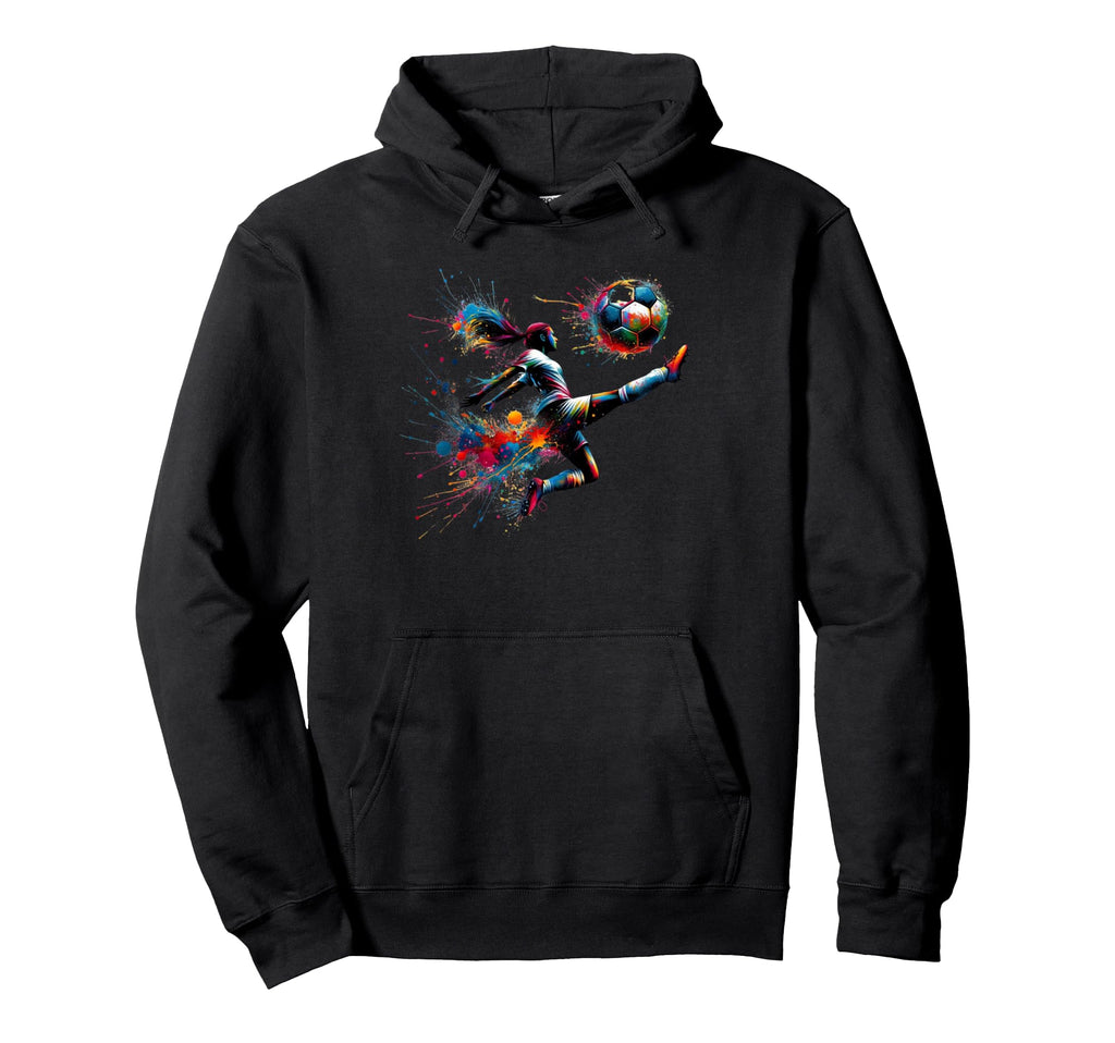 Soccer Player Kicking Ball Colorful Hoodie - Aesthetic Graphic for Adults - T-Shirt, Sweatshirt, Hoodie