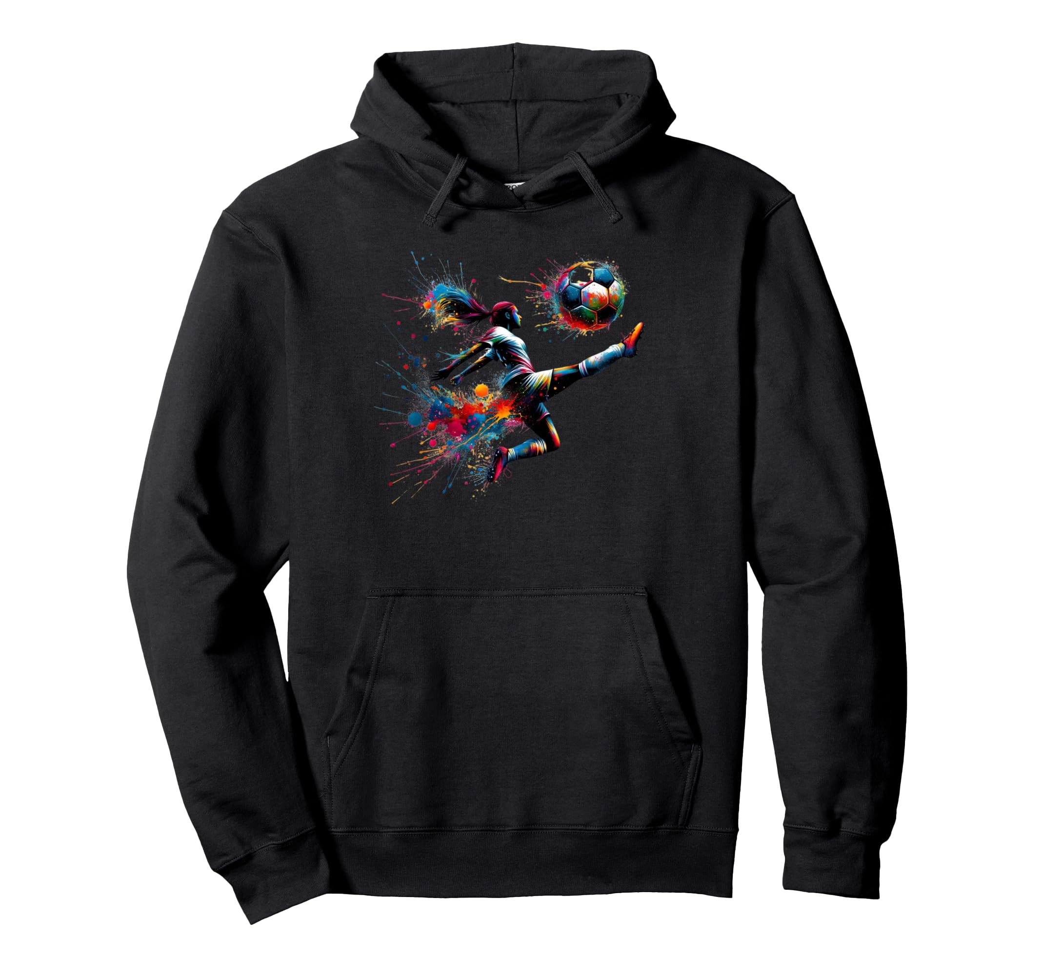 Soccer Player Kicking Ball Colorful Hoodie - Aesthetic Graphic for Adults - T-Shirt, Sweatshirt, Hoodie