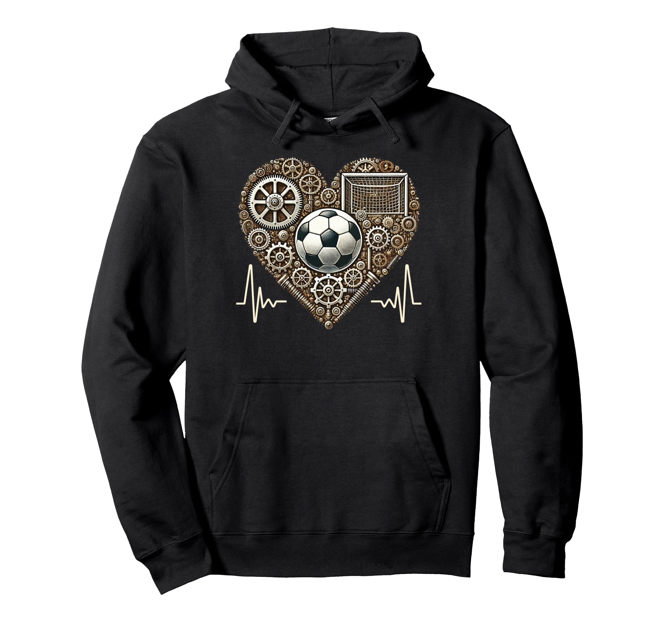 Soccer Heartbeat Steampunk Football Hoodie - Fun Novelty Design Men Women - T-Shirt, Sweatshirt, Hoodie
