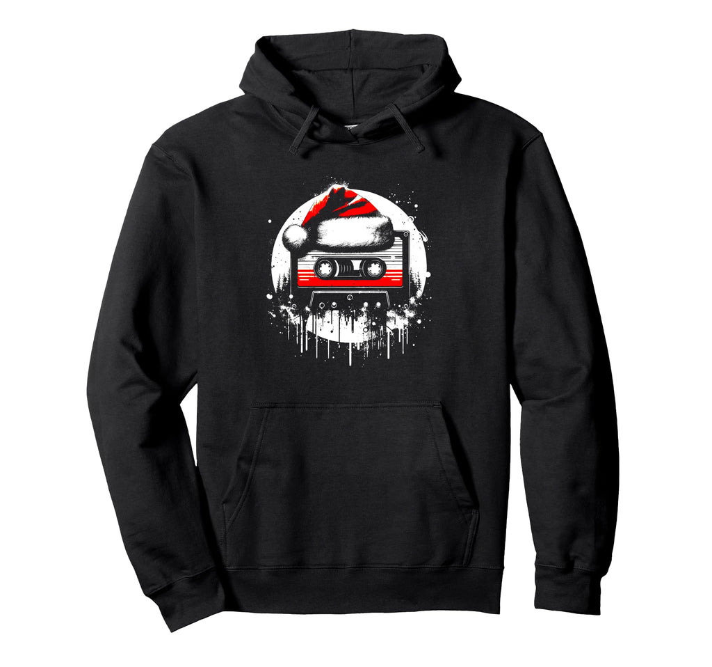 Cassette Tape Santa Hat Music Lover Hoodie - Trendy Graphic Men Women - T-Shirt, Sweatshirt, Hoodie