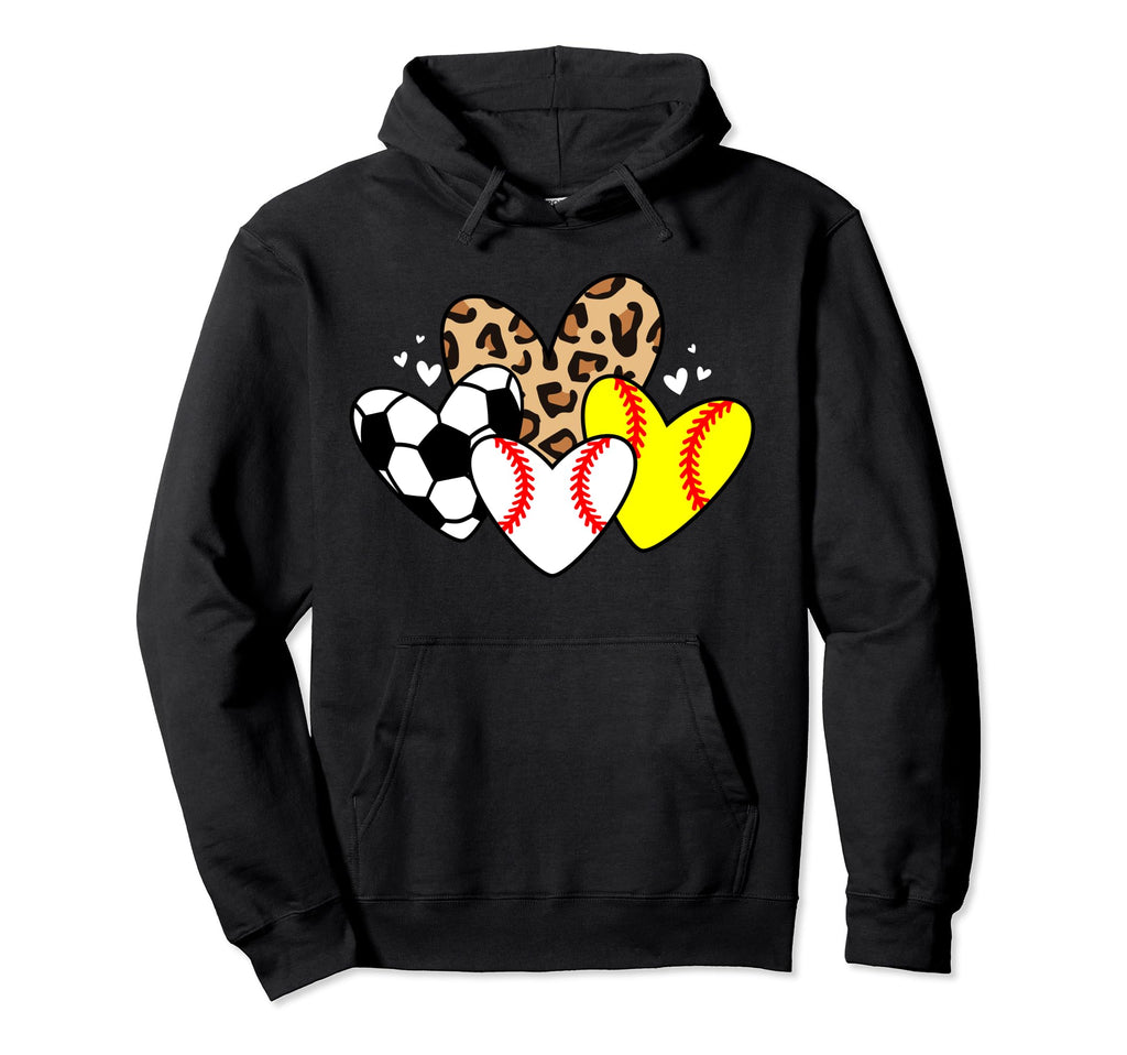 Baseball Softball Soccer Heart Funny Hoodie - Streetwear Style for Adults - T-Shirt, Sweatshirt, Hoodie