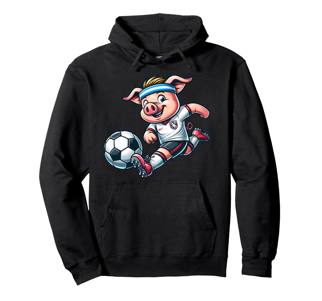 Football Pig Mascot Playing Soccer Cartoon Hoodie - Graphic Print Unisex - T-Shirt, Sweatshirt, Hoodie