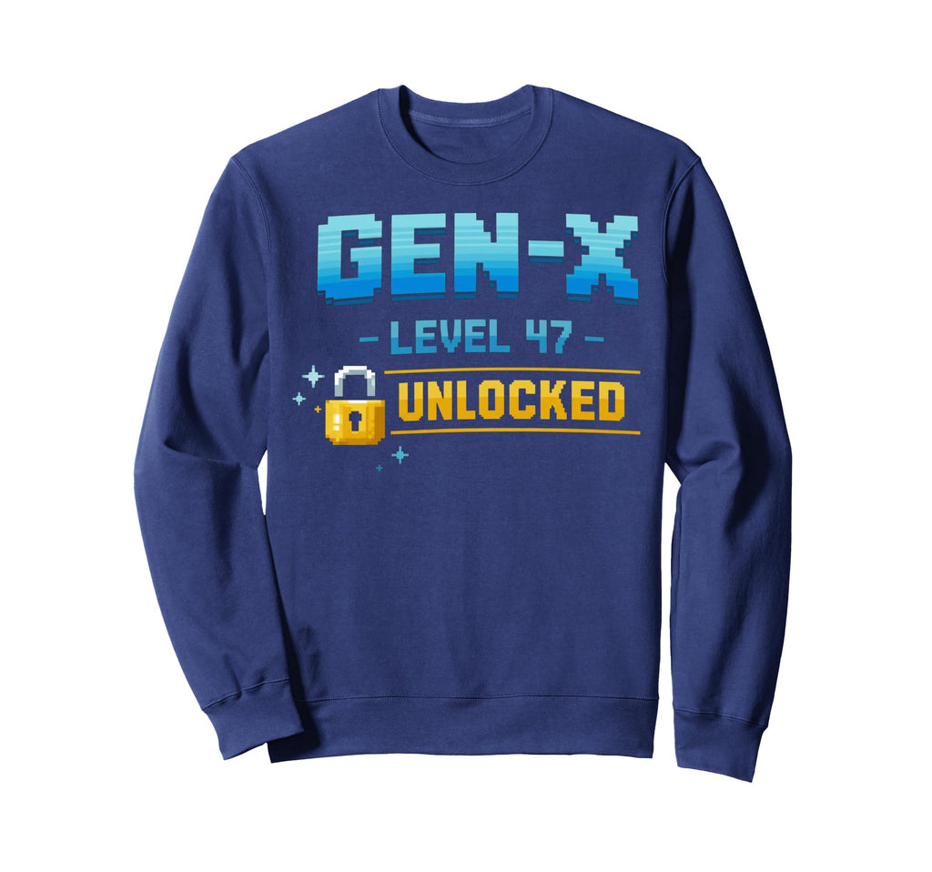 Gen X Level 47 Unlocked Gamer Sweatshirt - Custom Art Print for Adults - T-Shirt, Sweatshirt, Hoodie