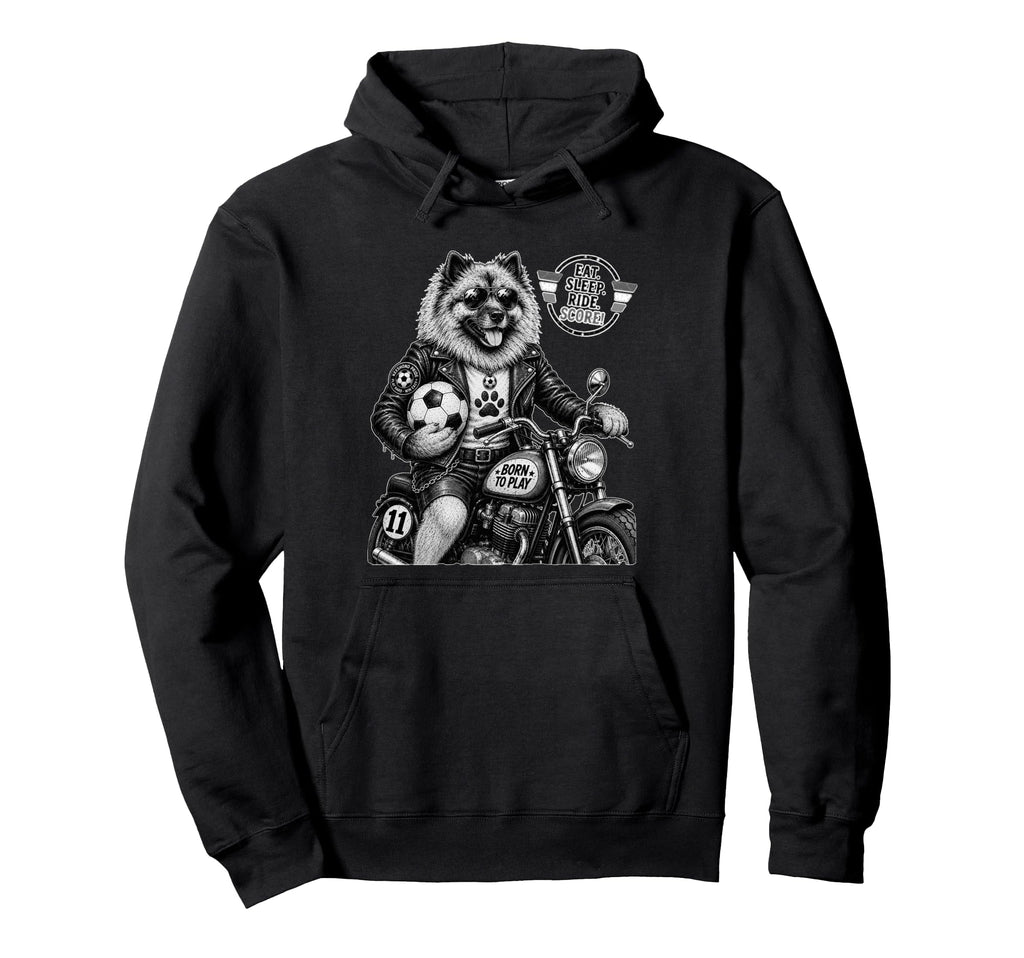Keeshond Motorbike Love Footbal Soccer Digor Hoodie - Graphic Print Unisex - T-Shirt, Sweatshirt, Hoodie