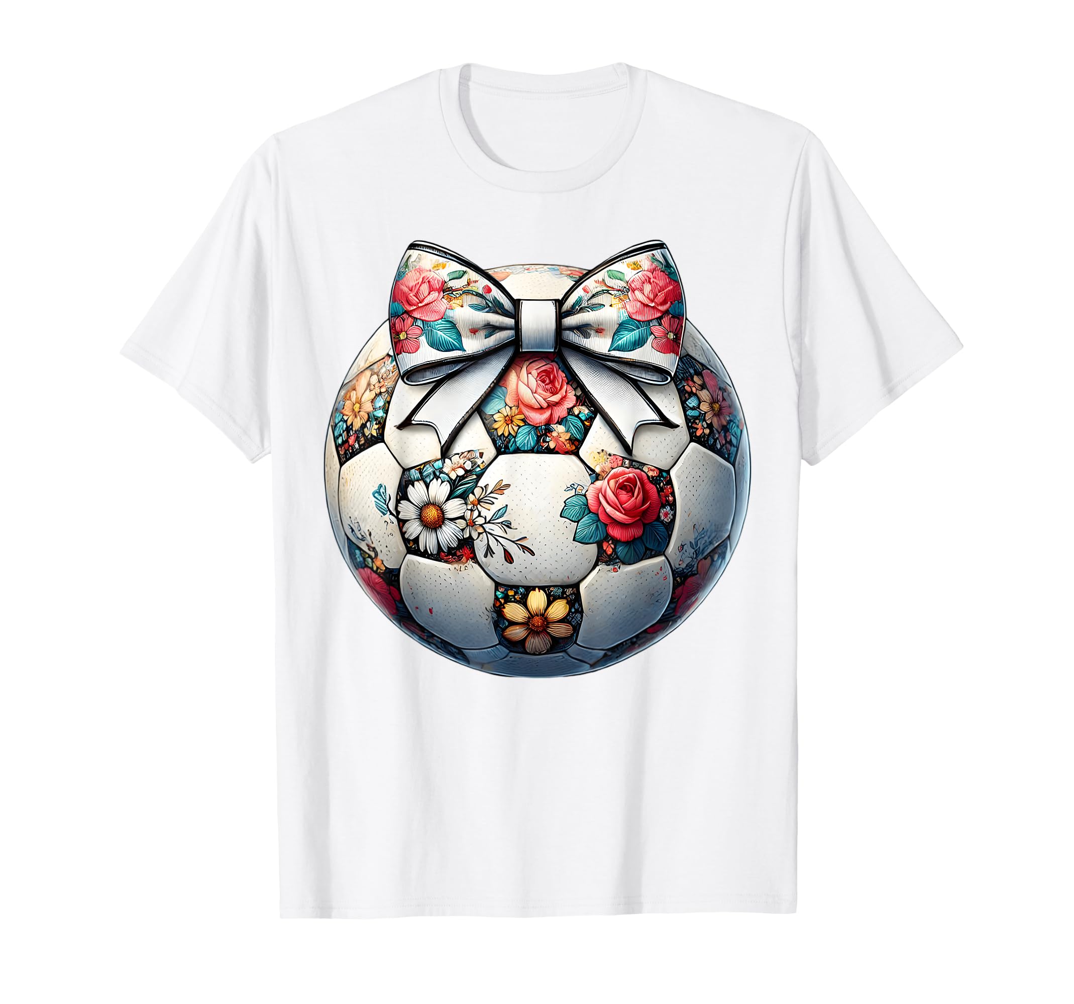 Soccer Flower Coquette Bow Floral T-Shirt - Fun Novelty Design Men Women - T-Shirt, Sweatshirt, Hoodie