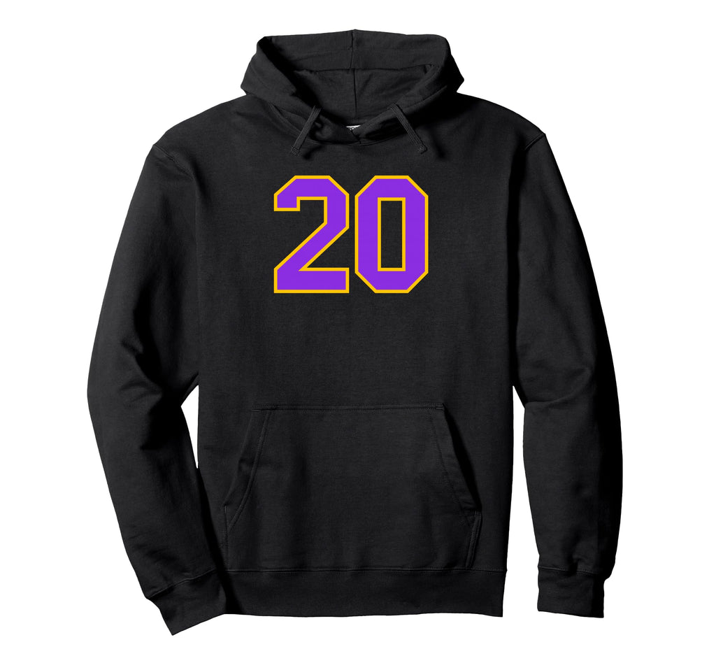Yellow Purple Sport Team Number 20 Hoodie - Novelty Apparel for Adults - T-Shirt, Sweatshirt, Hoodie