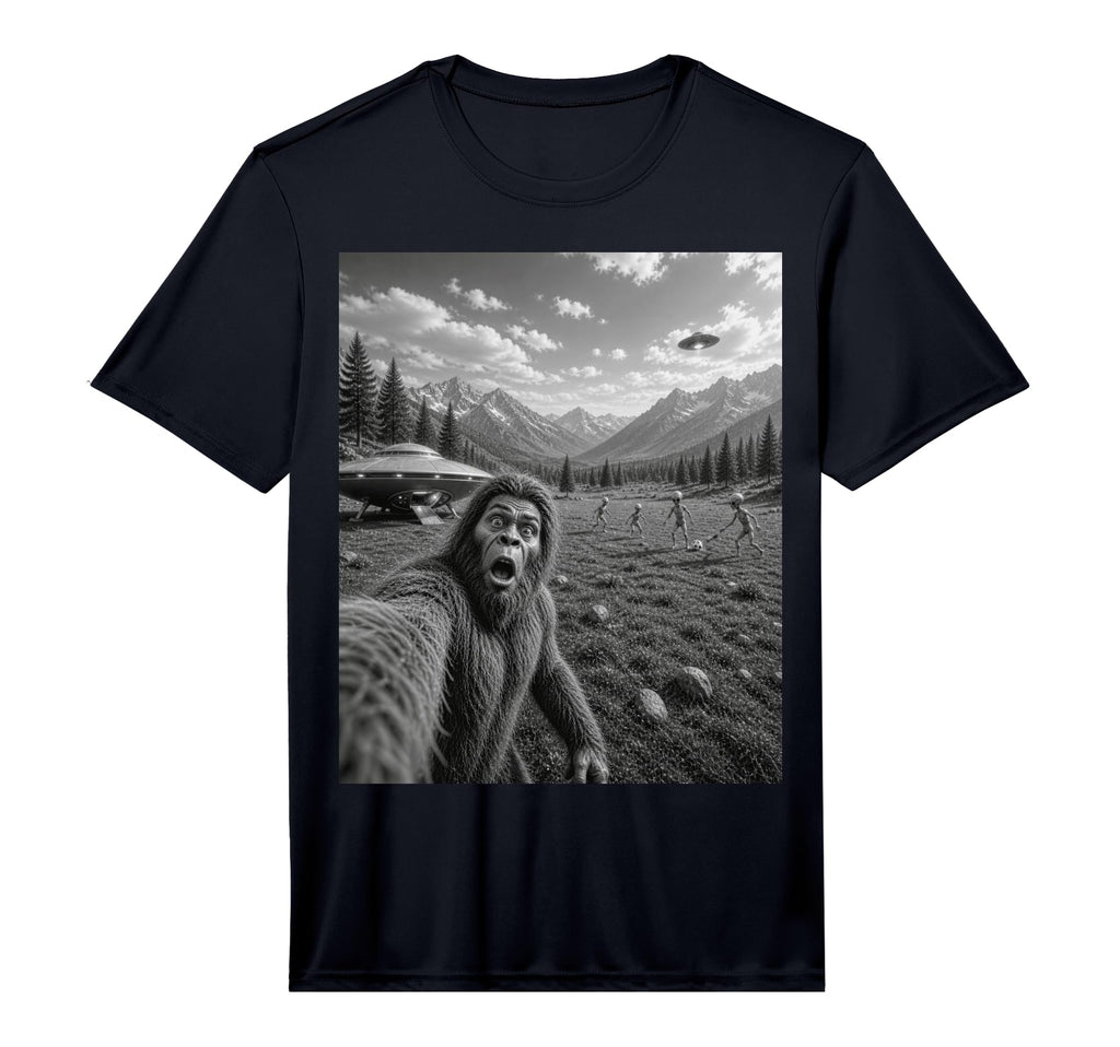 Bigfoot Selfie Aliens Playing Soccer T-Shirt - Novelty Apparel Unisex - T-Shirt, Sweatshirt, Hoodie