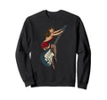 Distressed Pin Up Riding Guitar Sweatshirt - Aesthetic Graphic Unisex - T-Shirt, Sweatshirt, Hoodie