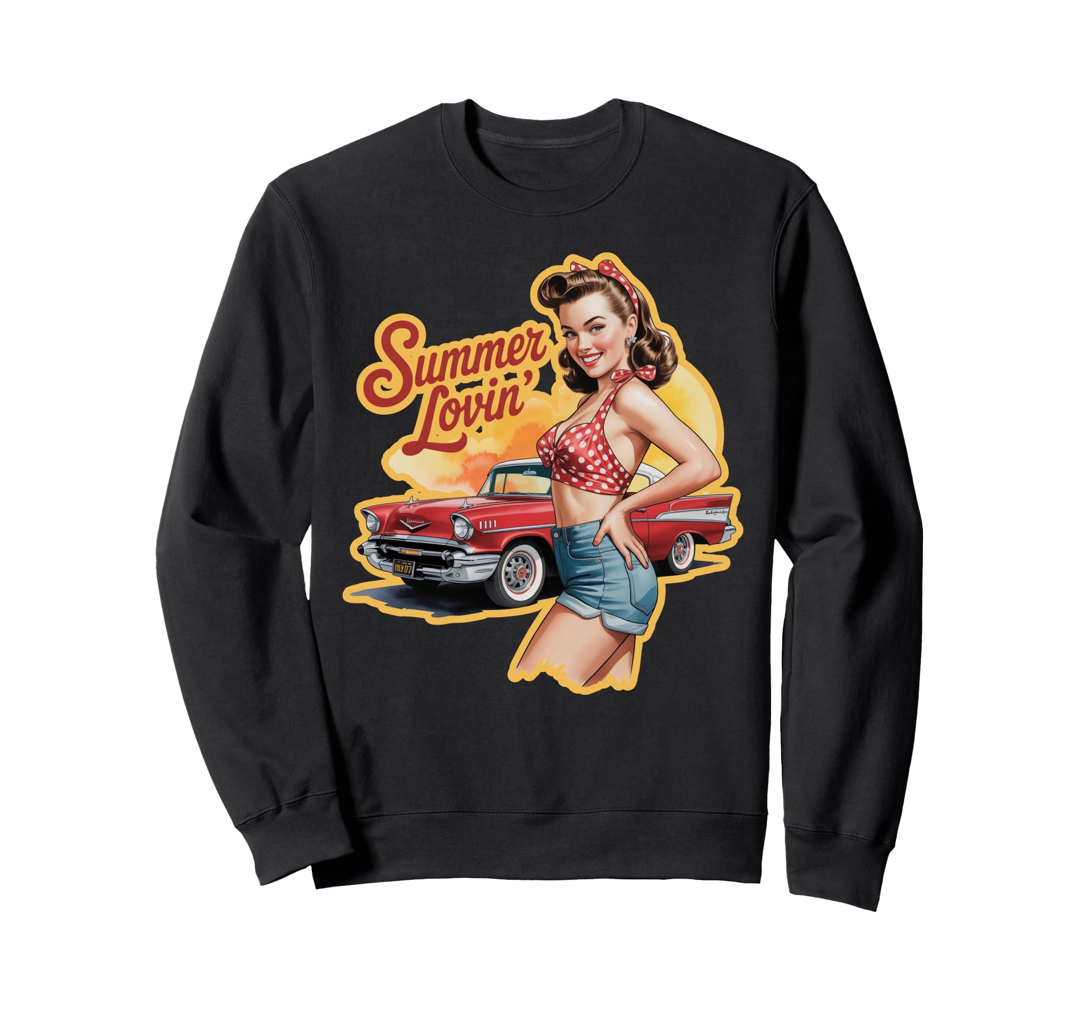 1950S Pinup Car Sweatshirt - Graphic Print for Adults - T-Shirt, Sweatshirt, Hoodie