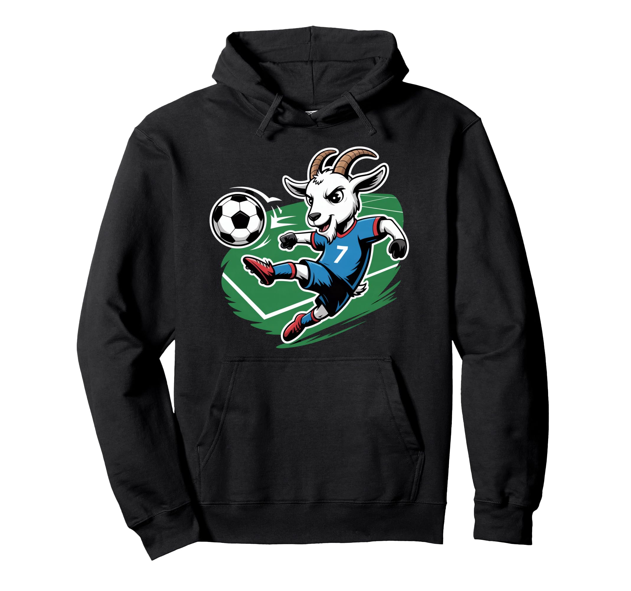 Football Goat Striker Number 7 Kicking Hoodie - Unique Graphic Unisex - T-Shirt, Sweatshirt, Hoodie